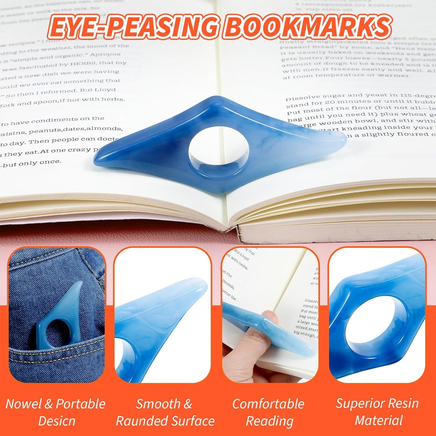 4 Pcs Thumb Book Page Holder, 4 Colors Resin Book Page Holders for Reading, Finger Ring Opener Bookmark, Books Lovers Gifts for Bookworms, Teachers, Best Friend, Student Books Accessories