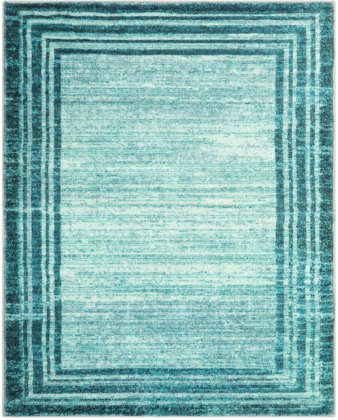 Lahome Amabel Abstract Teal 8x10 Area Rugs for Living Room, Washable Modern Bedroom Rug 8x10 Stain Resistant, Low-Pile Soft Minimalist Bordered Large Indoor Carpet for Office Dining Room