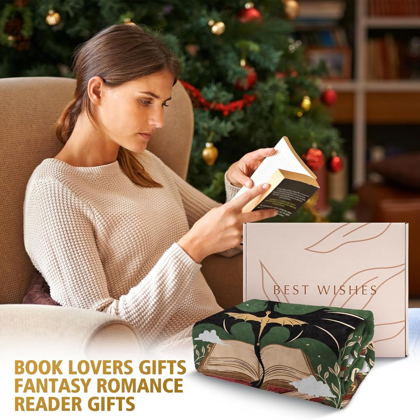 Fantasy Book Lovers Gifts, Bookish Gifts for Woman Men- Gragon Lovers Blanket, Functional Reading Gifts for Readers, Librarian, Book Nerd, Bookworm, Bookish Dragon Throw Blanket 60" x 50"