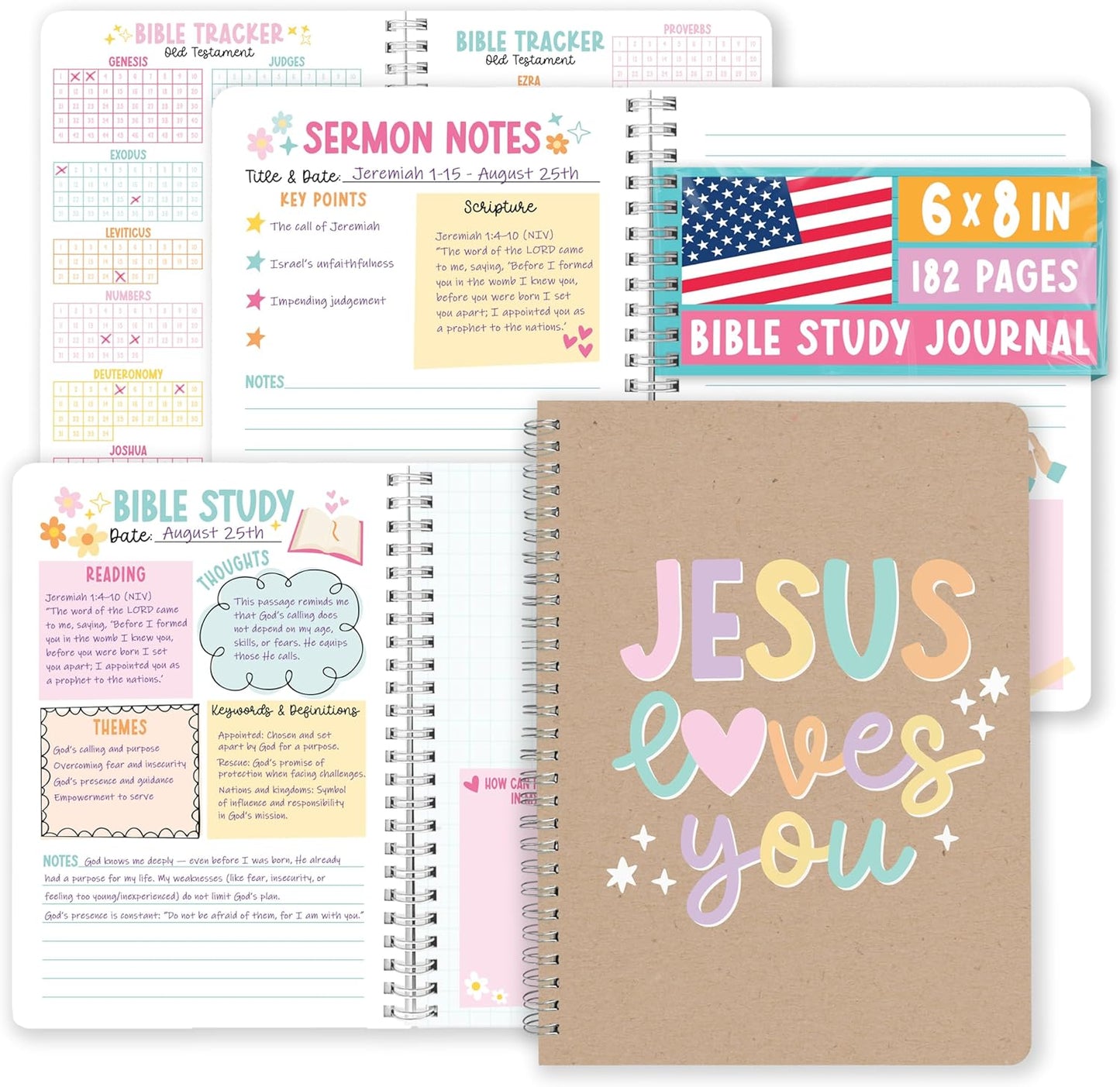 Hadley Designs Guided Bible Study Journal for Women - Bible Journal for Women, Sermon Notes Notebook, Church Notes Journals, Scripture Study Supplies and Journaling Kit, Faith Based Easter Gifts