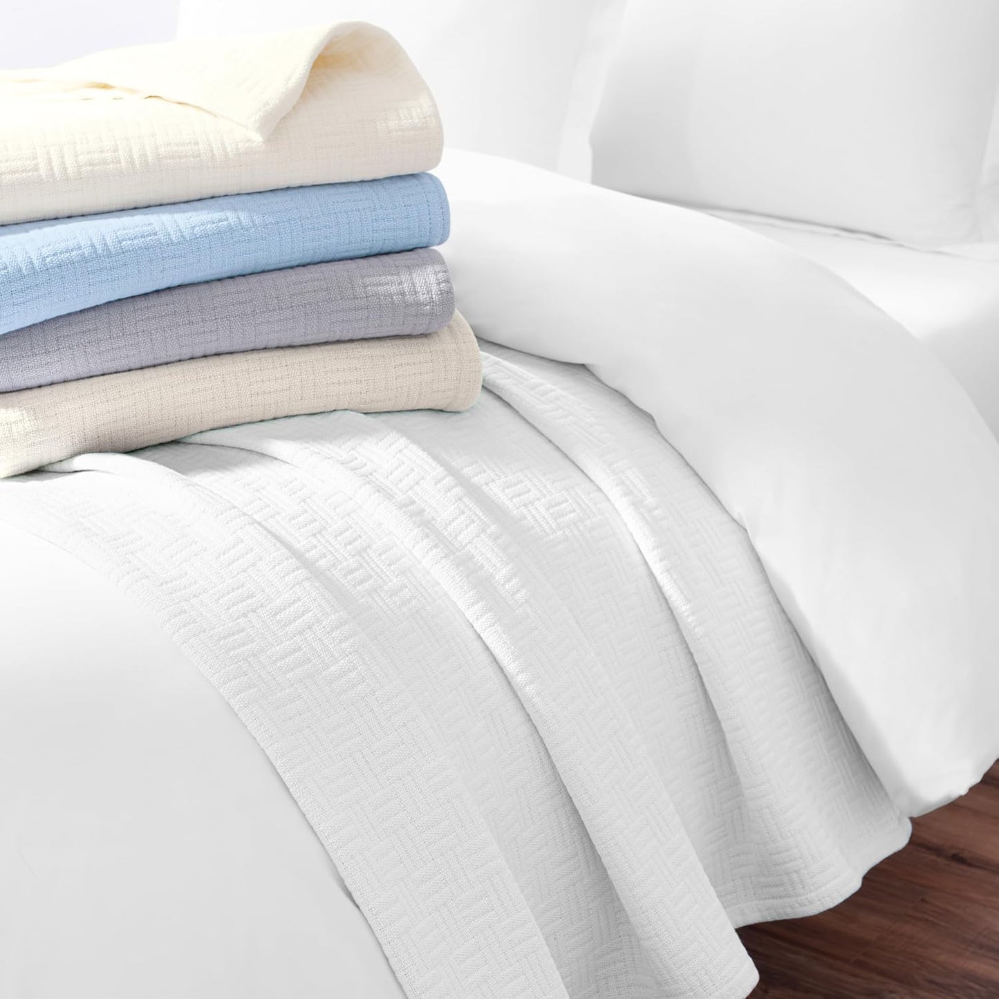 Arkwright Basket Weave King Blanket - 100% Ringspun Cotton All Season Blankets, Luxury Hotel Quality, Soft on Skin, Breathable, 300 GSM for Bed, Sofa, and Chair, 104 X 90 in, White
