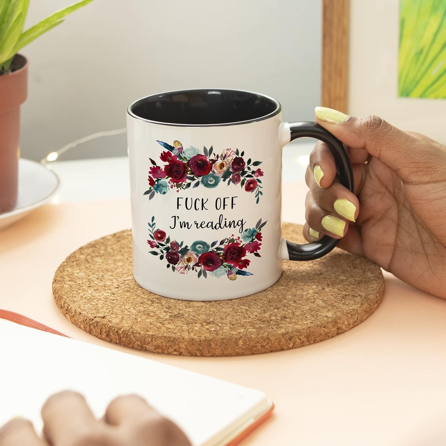 YouNique Designs Book Lovers Mug, 11 Ounces, Bookish Items, Book Club Cup, Book Mug, Bookworm Coffee Mug, Cup for Readers Book Lovers Women, Book Worm Mug for Women (Black Handle)
