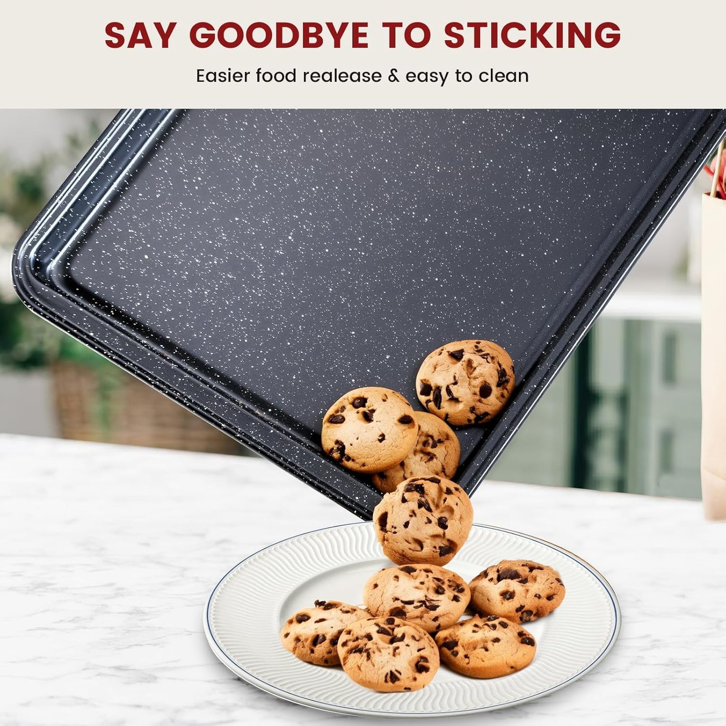 10-Piece Baking Pans Set, Bakeware Sets Nonstick, Baking Set for Oven Cooking, Stackable Carbon Steel Set Include Cookie Sheets, Muffin Pan, Cake Pan, Pizza Pan, Loaf Pan, Roasting Pan, Black