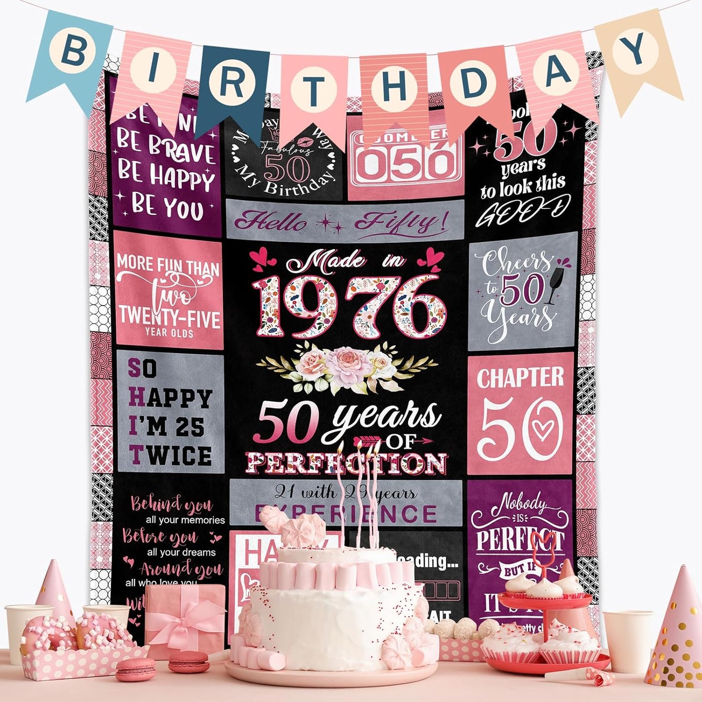 50th Birthday Gifts for Her 50 Year Old Gift for Woman 50th Birthday, 1976 Blanket Gifts for Women Friends