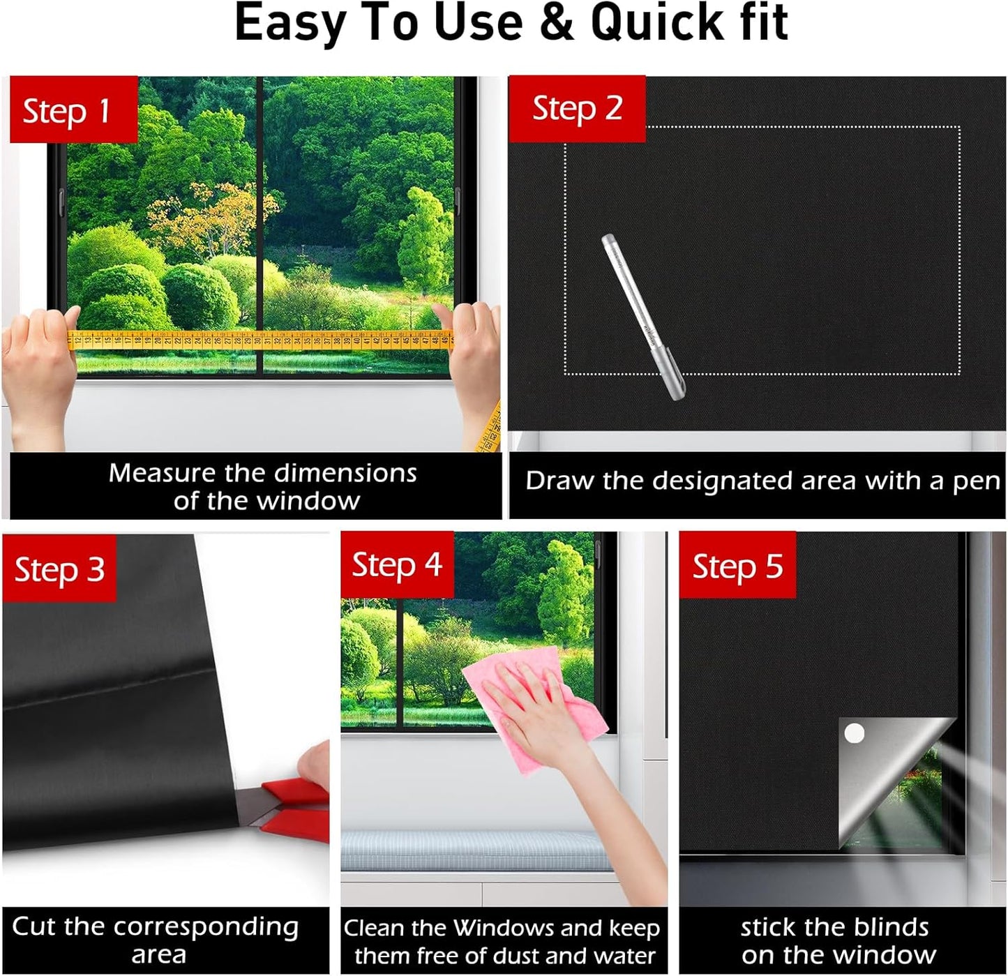 Blackout Blinds 138" x 57", 100% Blackout Curtains for Window, 420D No Drill Portable Black Out Shades Film for Bedroom, Cut to Any Size, Nursery Black Out Blinds for Baby Temporary, 20 Hook and Loop