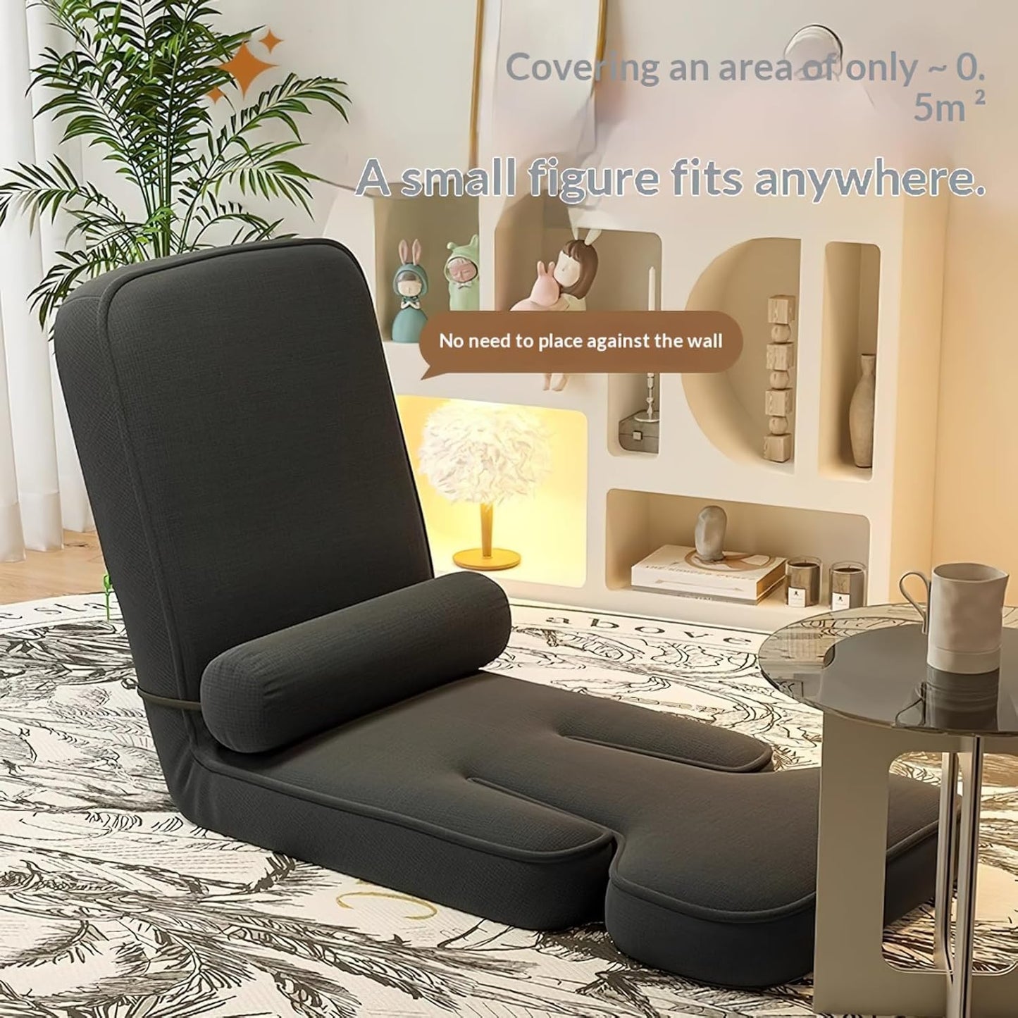 Ergonomic Small Sofa Chair, Tatami Bed, Adjustable backrest Chair, Lazy Sofa, Bedroom Computer Chair, Folding Lounge Chair (Coffee Brown)