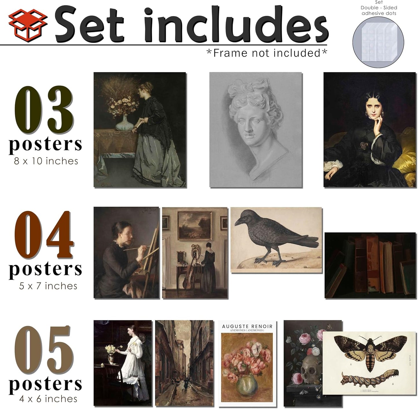 MAZUKO 12PCS Dark Academia Wall Art – Antique Victorian Portrait Prints, Cottagecore Dorm Home Decor, Moody Vintage Ladies Wall Decor for Bedroom, Gothic Aesthetic Room Decorations - UNFRAMED (Dark 7)