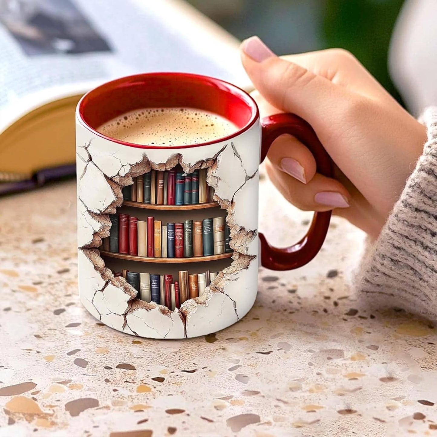 Bookshelf Mug - Gift For Book Lovers - Gift For Librarians - 3D Library Bookshelf Cup - Library Mug - Bookish Coffee Cup - Book Reader Gifts - Birthday Gifts For Writer, BookClub
