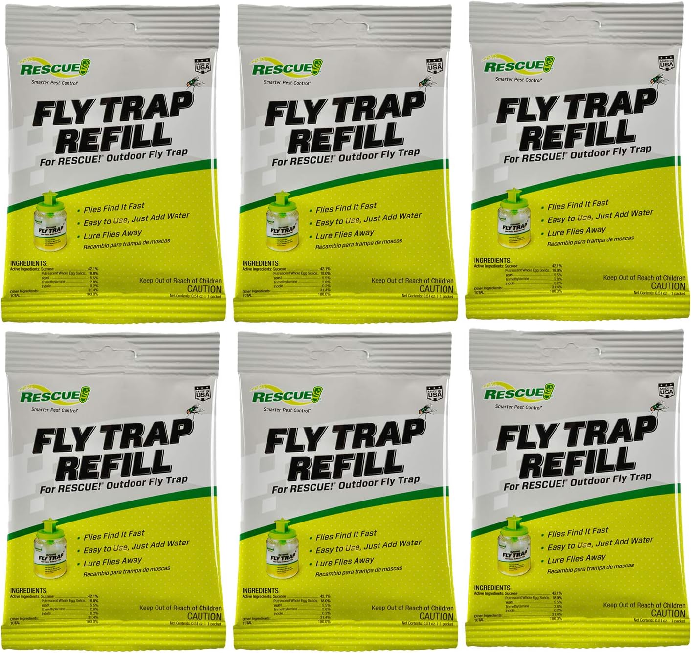 RESCUE! Reusable Fly Trap Refill – Outdoor Use - 6 Pack