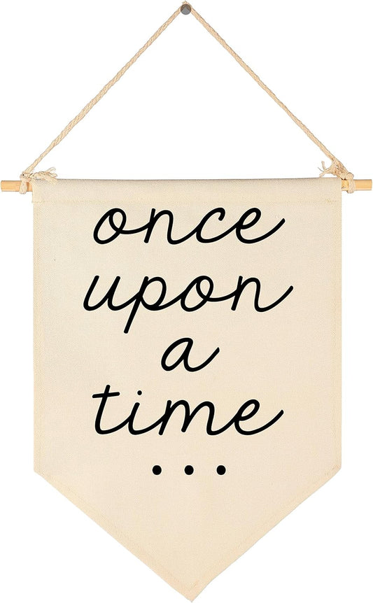 Once Upon a Time-Nursery Bedroom Playroom Decor Bookshel Bookcase Reading Corner-Birthday Christmas Gift-Hanging Pennant Flag Banner Wall Sign Decor Gift for Baby Kids Girl Boy Teen