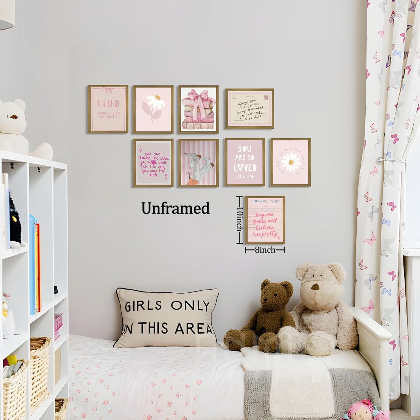XYHYRA Pink Wall Art Painting Set of 9, Pink Preppy Girly Quote Canvas Prints Painting, Romantic Bow Books Daisy Poster Aesthetic Room Decor for Teen Girls Bedroom Dorm 8x10 Inch Unframed