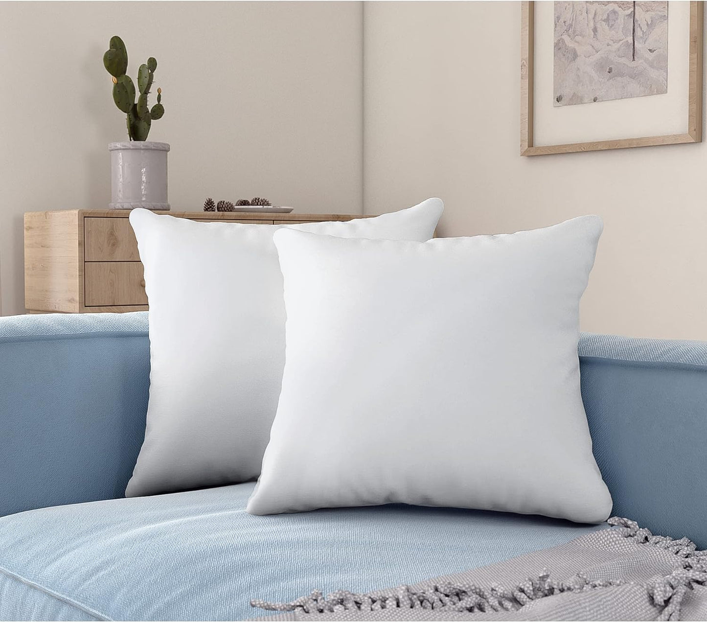 Acanva Premium Throw Pillow Inserts with Microfiber Filled, Lumbar Support Decorative Stuffer for Sofa Bed Couch & Chairs, 18x18, 2 Count, White