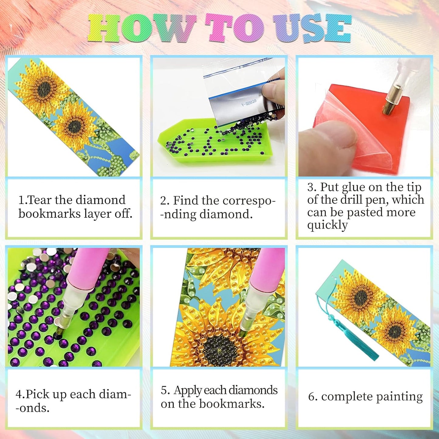 10Pcs Mixed Floral 5D Diamond Art Bookmarks Flowers Diamond DIY Painting Bookmarks Rhinestones Beaded Tassel Acrylic Bookmark for Adult Beginner Crafts