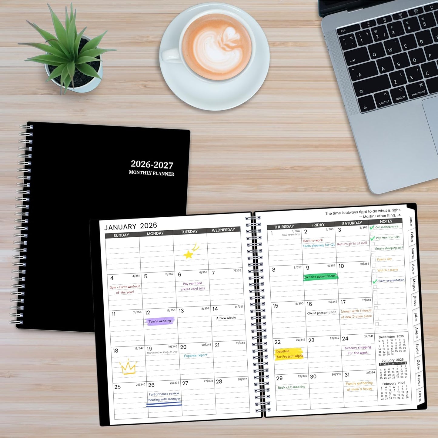 2026-2027 Monthly Planner, 18 Monthly Calendar Planner, January 2026 - June 2027, 8’’ x 10’’, 2026 Spiral Agenda with Tabs ＆Pocket, Flexible Cover, Organizer Notebook for Office Home School, Black