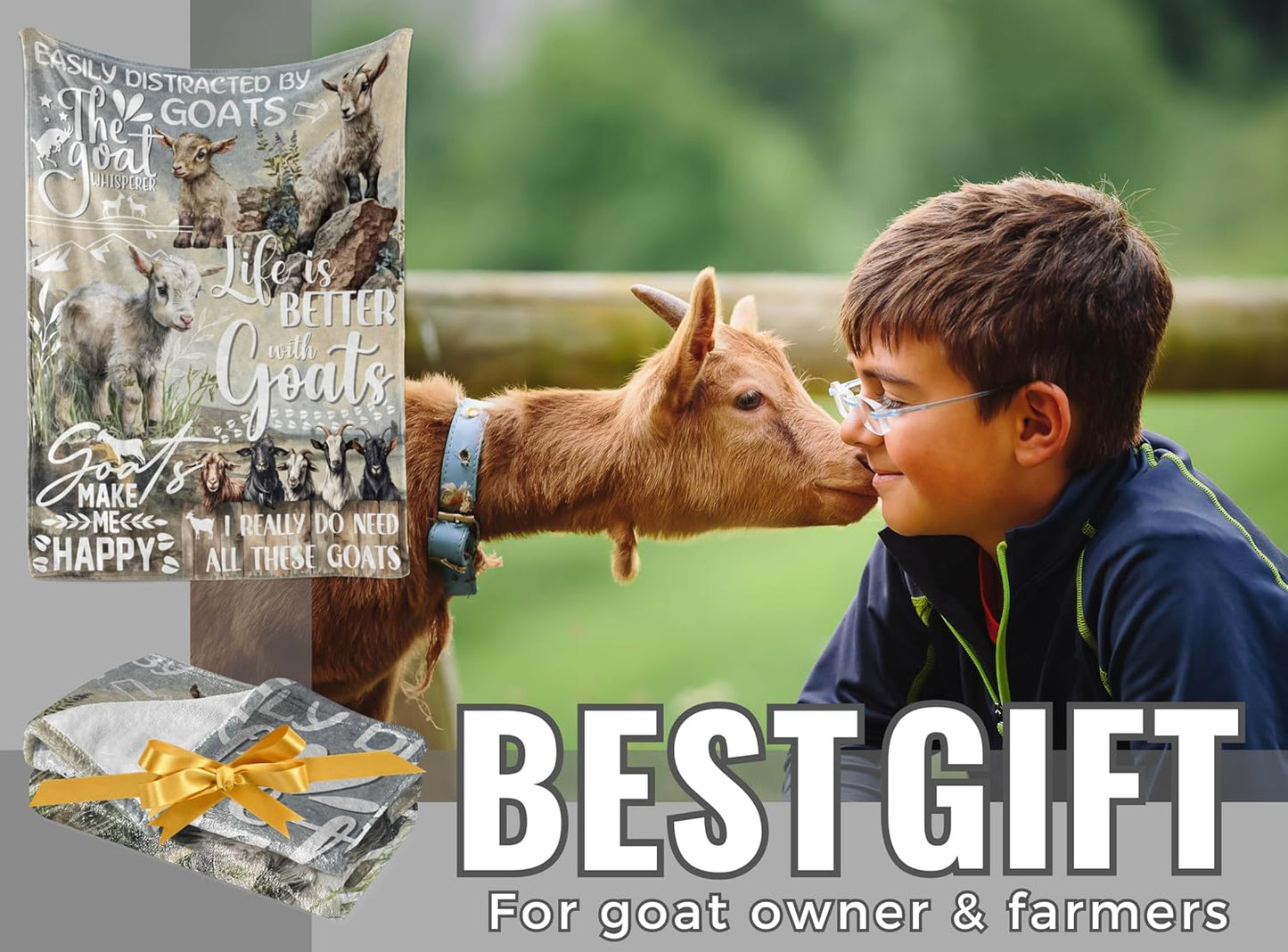 Goat Gifts for Goat Lovers, Soft Flannel Blanket Throw, Unique Watercolor Design, Gifts for Girls, Women & Friends, 50 x 65 inches