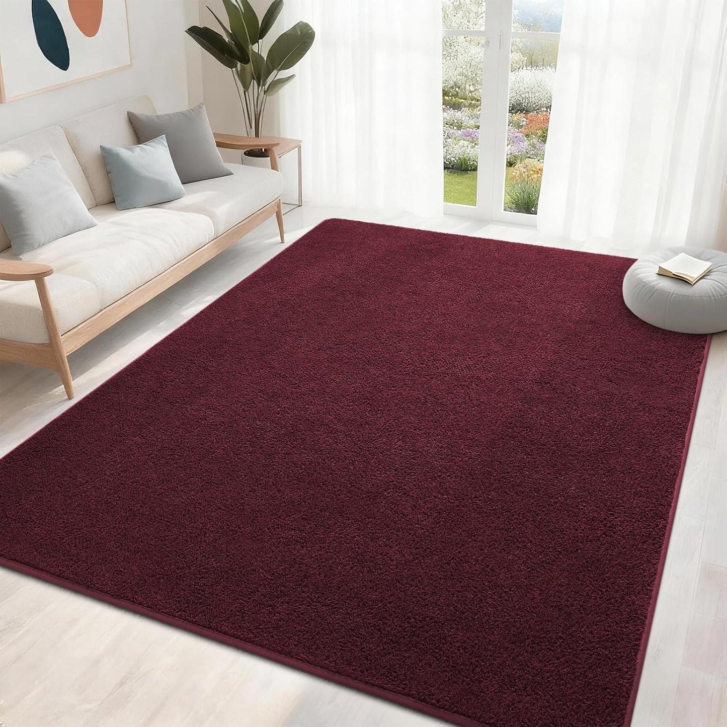 4x6 Feet Area Rugs for Living Room Bedroom,Red Thickened Memory Foam Rug,Low Pile Minimalist Non Slip Rugs,Modern Washable Fluffy Carpet for Kids Boys Girls Dorm Nursery Room Decor