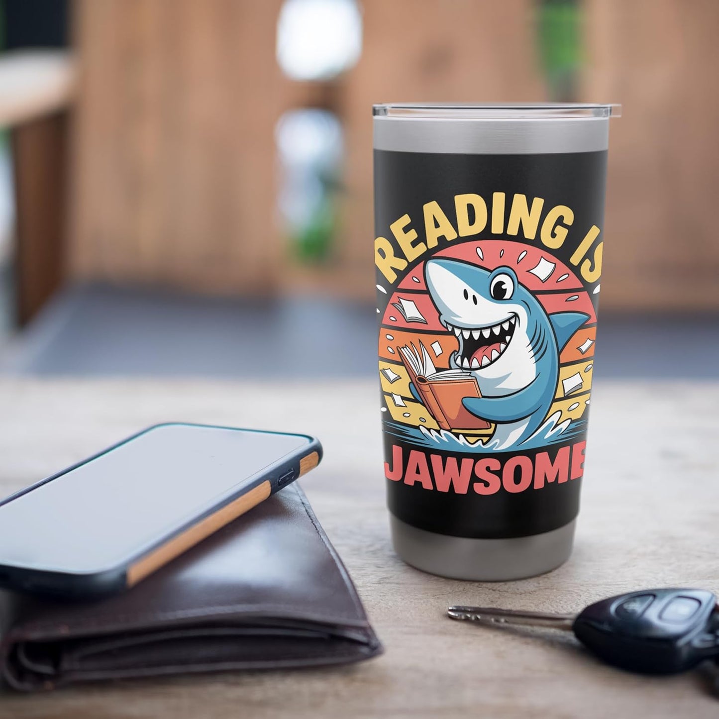 Reading Is Jawsome Shark reading Stainless Steel Insulated Tumbler