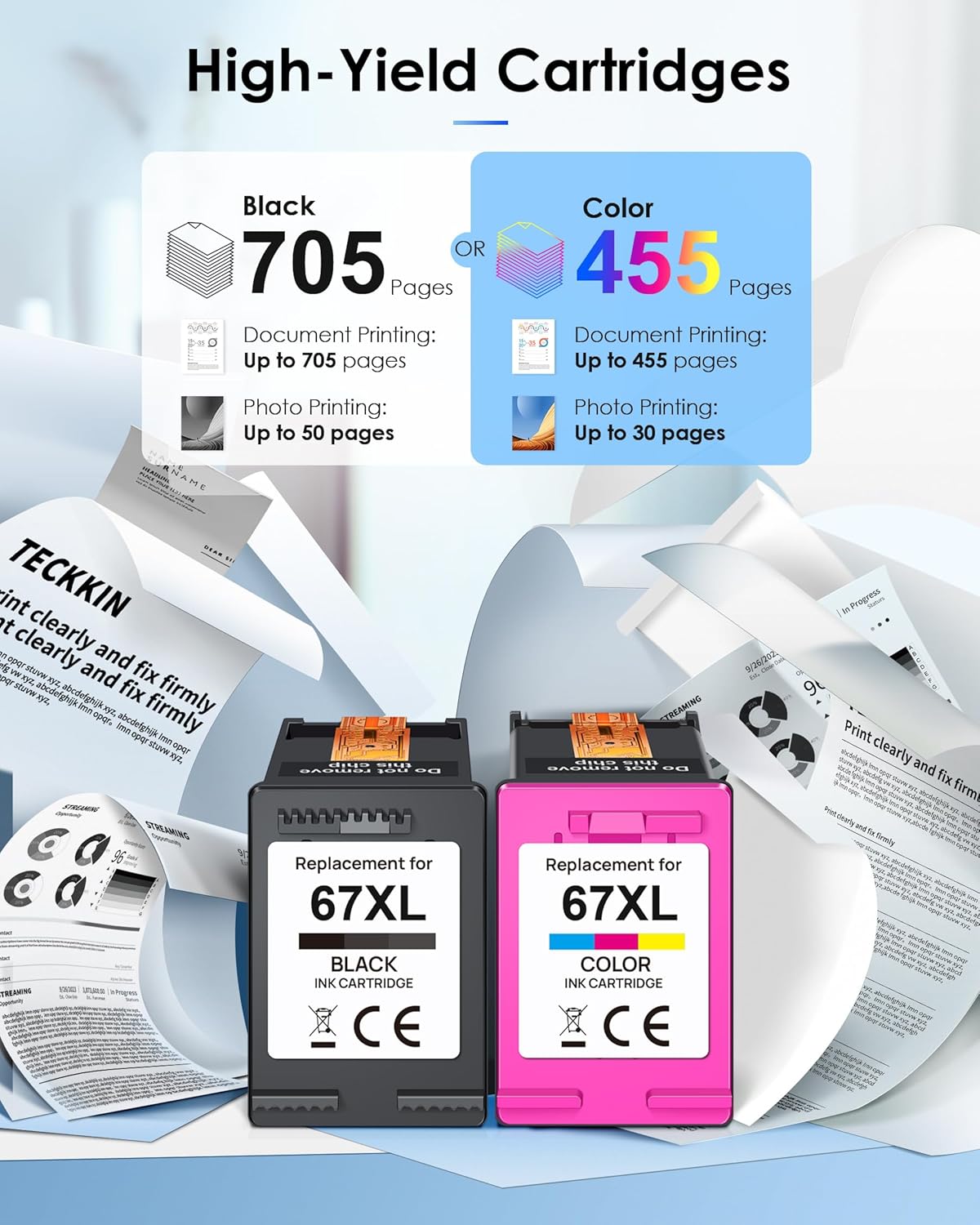 67XL Ink Cartridge Black/Color Combo Pack Replacement for HP Ink 67 67XL Printer Ink Works for HP DeskJet 2827e 4227e 2755e 2855e 2800 4155e 2755 2852e Envy 6055e 6000 6455e(2 Pack)