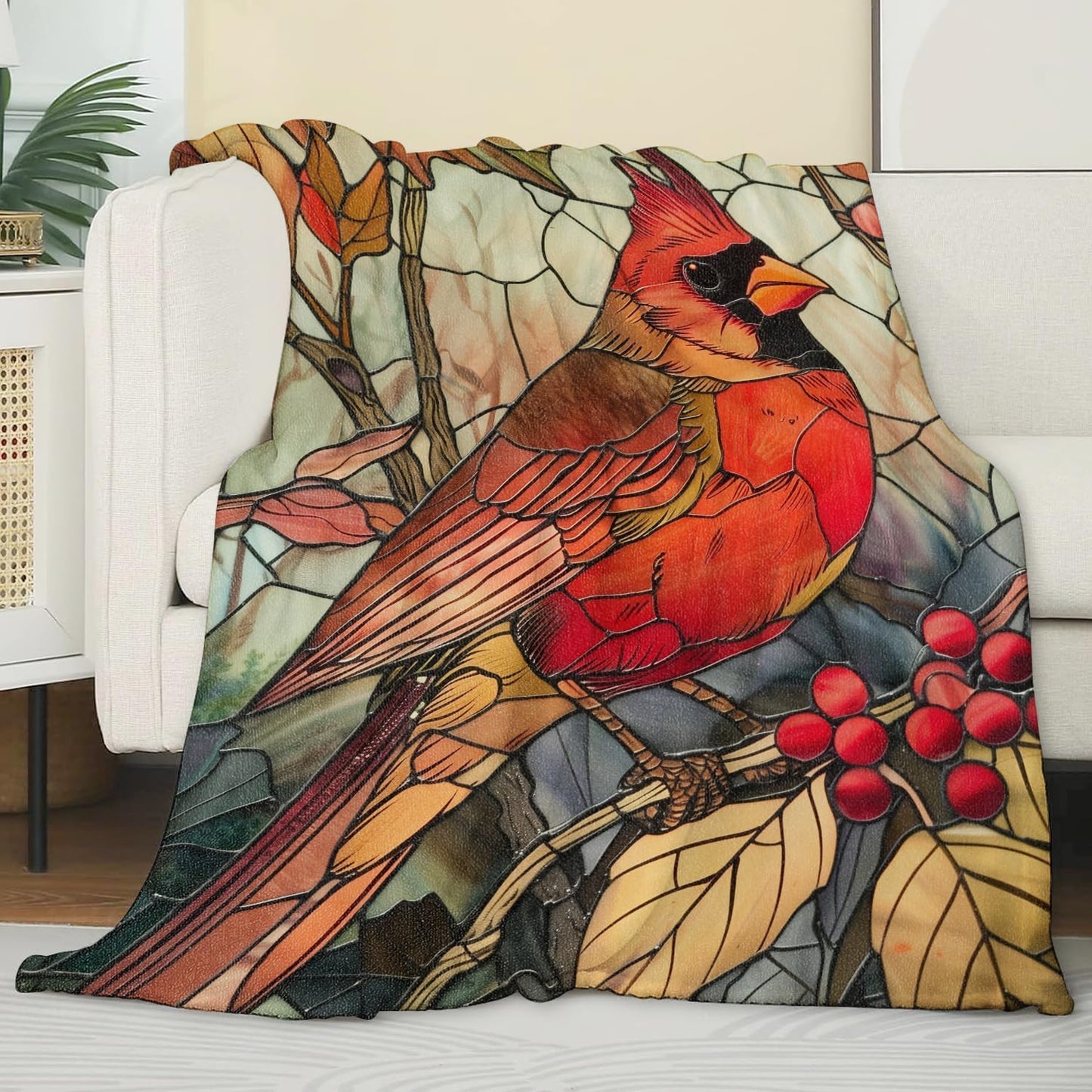 Cardinal Blanket for Couch,Bed,Sofa, Soft Cozy Red Bird Throw Blankets for All Season Glass Decor Gifts, Flannel Plush Blanket Lightweight Comfy for Adult Kids 50”×60”