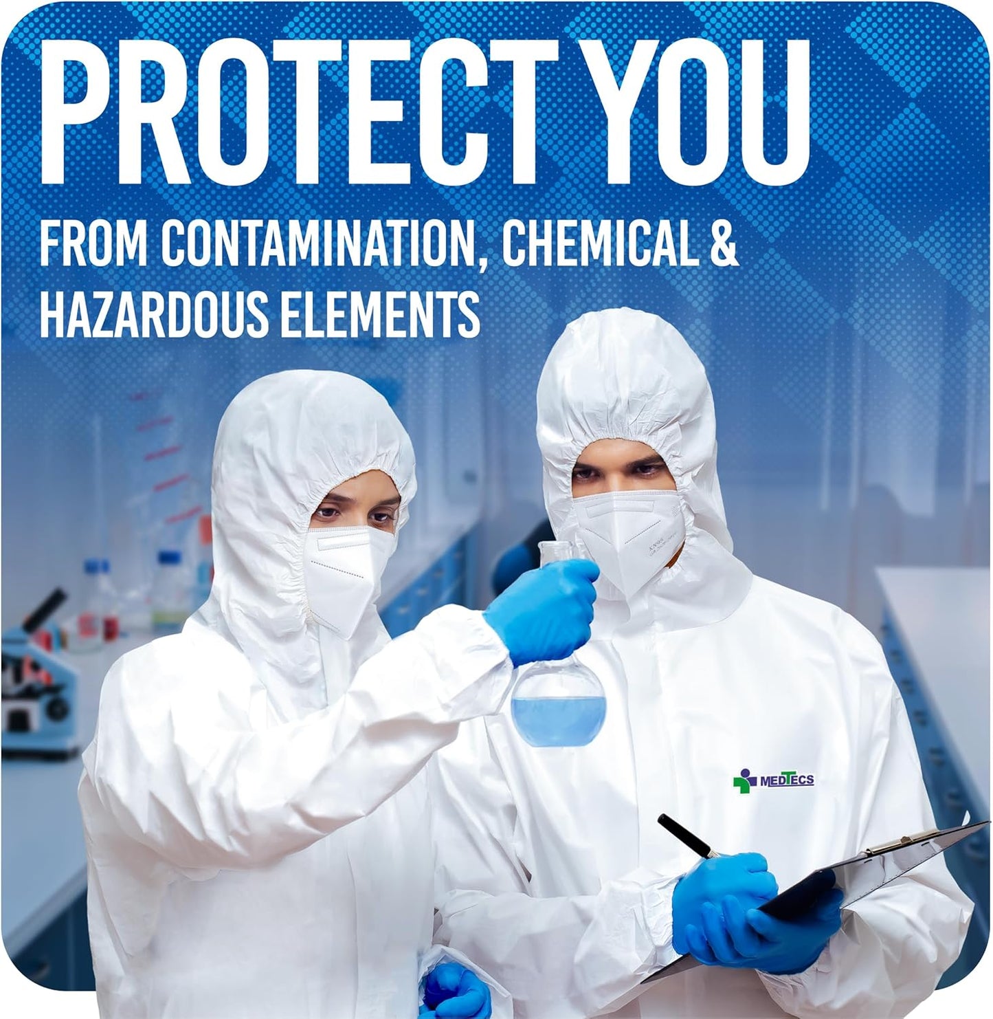 Medtecs Hazmat Suits - 6 Sizes Options - Disposable Coveralls Suit, Medical Protective Coverall PPE Hazmat Suits