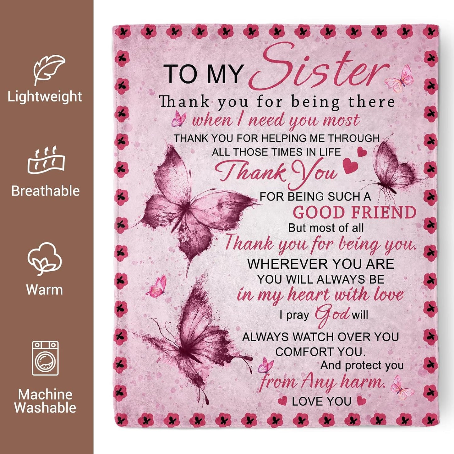 Gifts for Sister, Sisters Gifts from Sister, Christmas Valentines Mothers Day Graduation Birthday Gifts for Sisters Girls, to My Sister Throw Blanket 60" X 50"