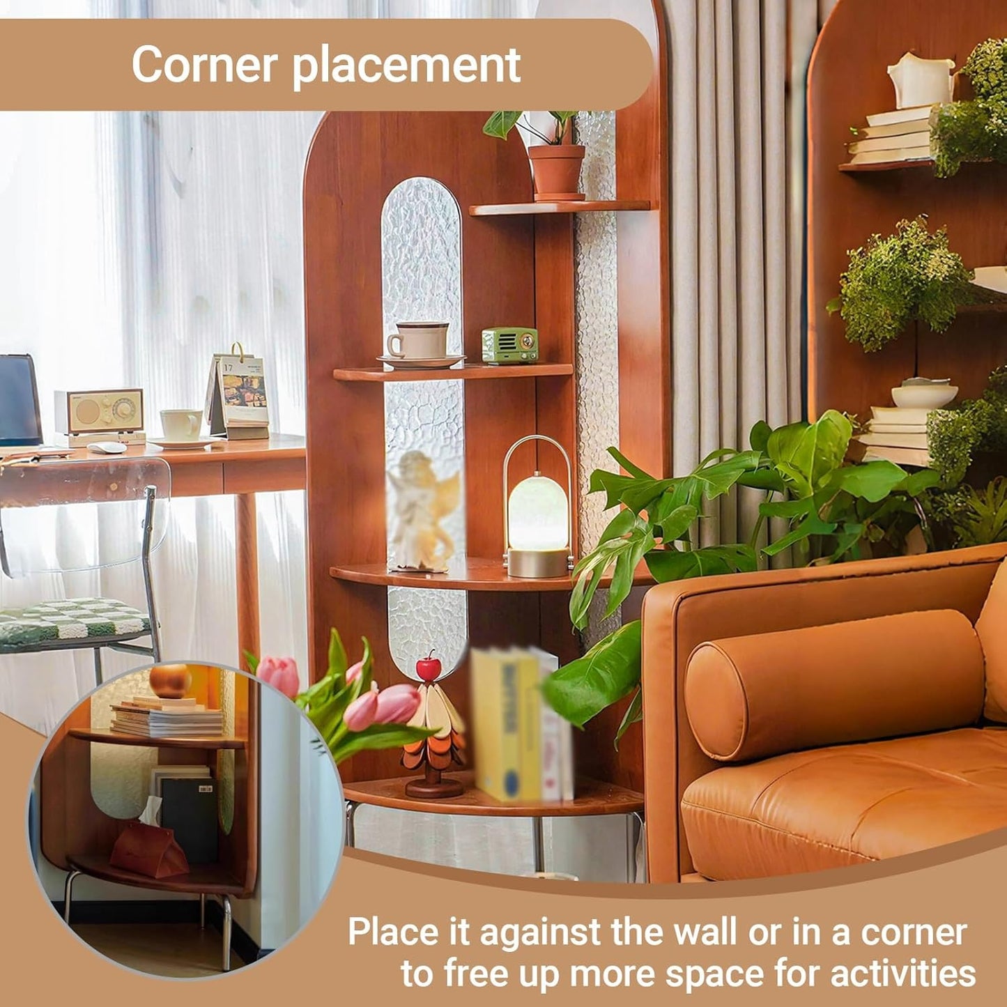 4-Tier Corner Standing Storage Bookshelf with Metal Legs Modern Freestanding Triangular Open Display Storage Narrow Bookcase for Living Room, Kitchen, Home Office(A)