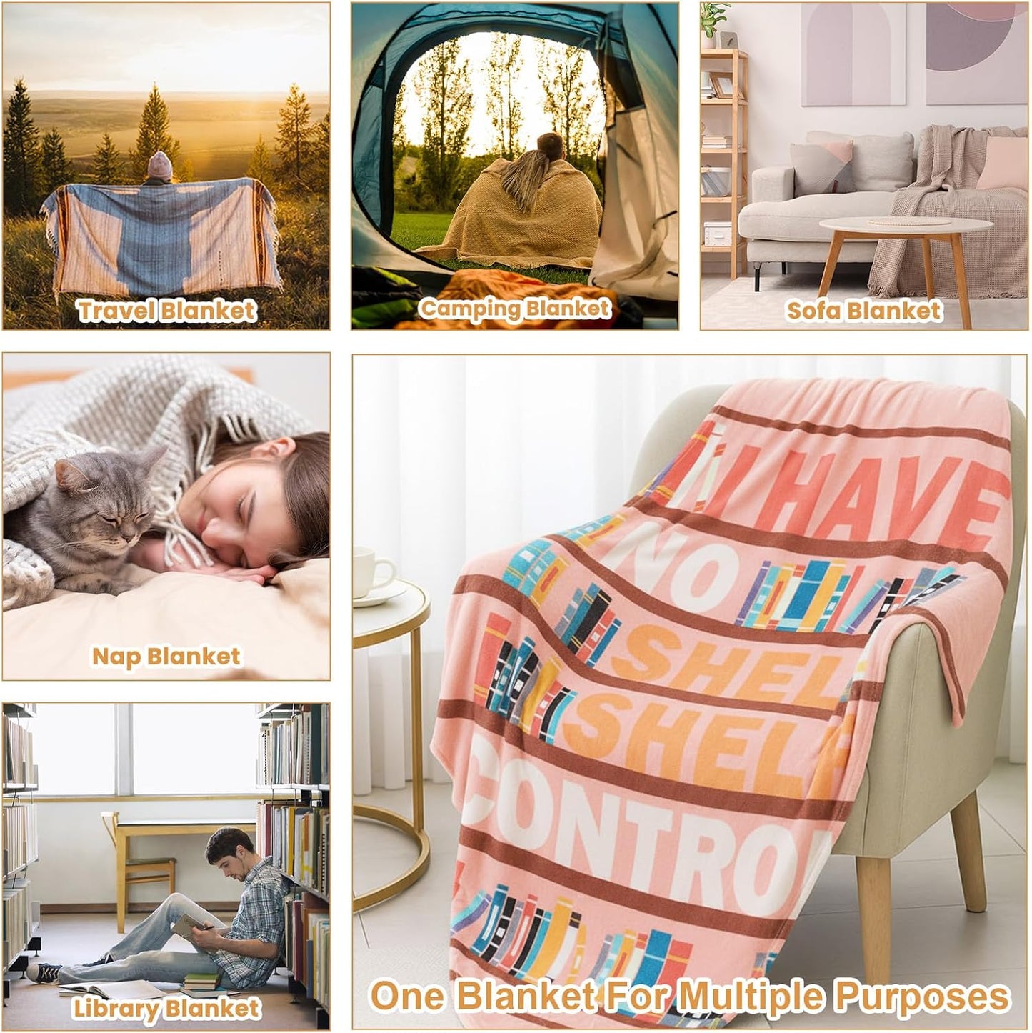 VitalCozy 4 Pack Book Throw Blankets for Teens Adult Soft Fleece Flannel Couch Blankets Birthday Gifts for Book Lovers Bookish Librarians, 40''x50''