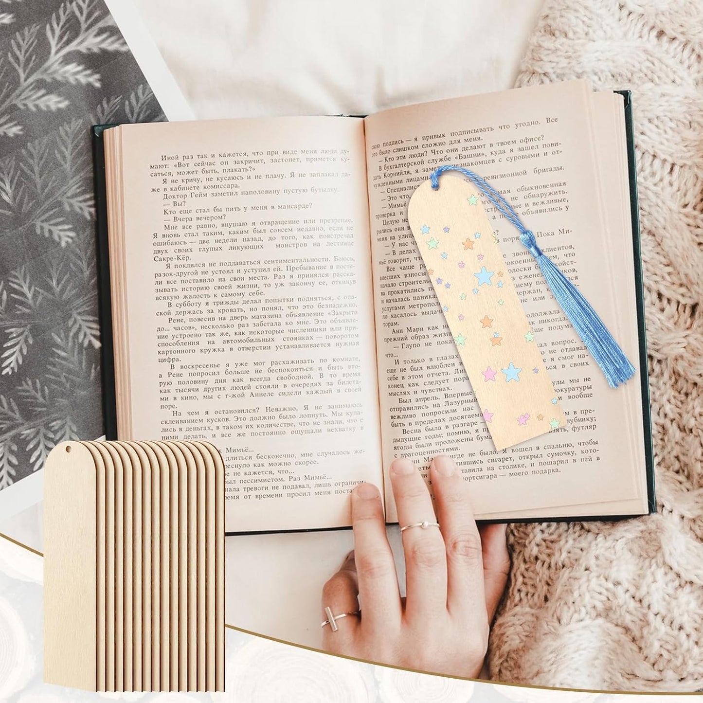 50 PCS Wooden Bookmarks with 50 PCS Multi-Color Tassels,4.7x1.2 in Blank Bookmark DIY Bookmarks,Book Mark Craft for Christmas, Valentine’s Day, Birthdays