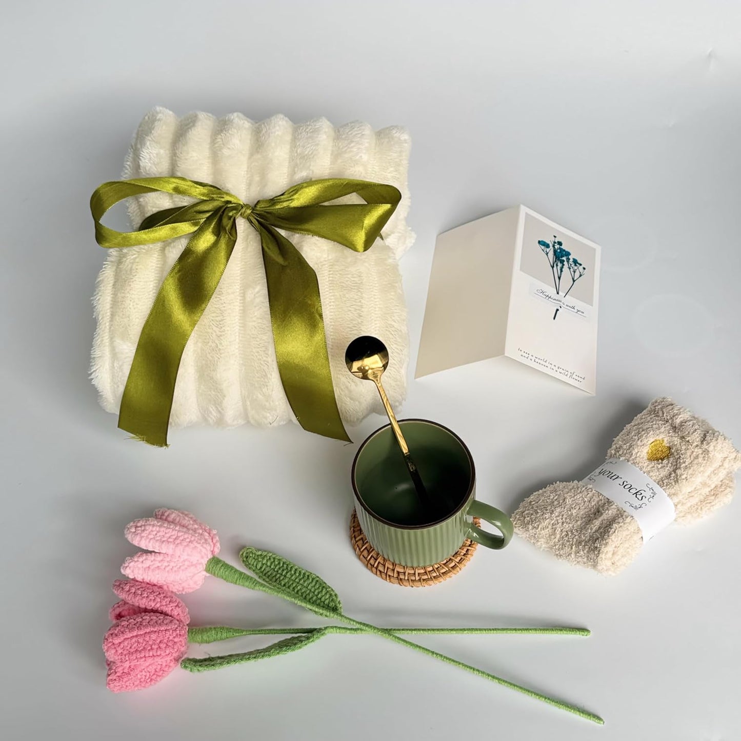Self Care Gift Basket for Women – 8-Piece Thoughtful Present for Birthdays, Mother's Day, Graduation, Recovery, Mental Wellness, Knit Tulip Gift Throw Blanket,Self Love Box,Happy Birthday Gifts.