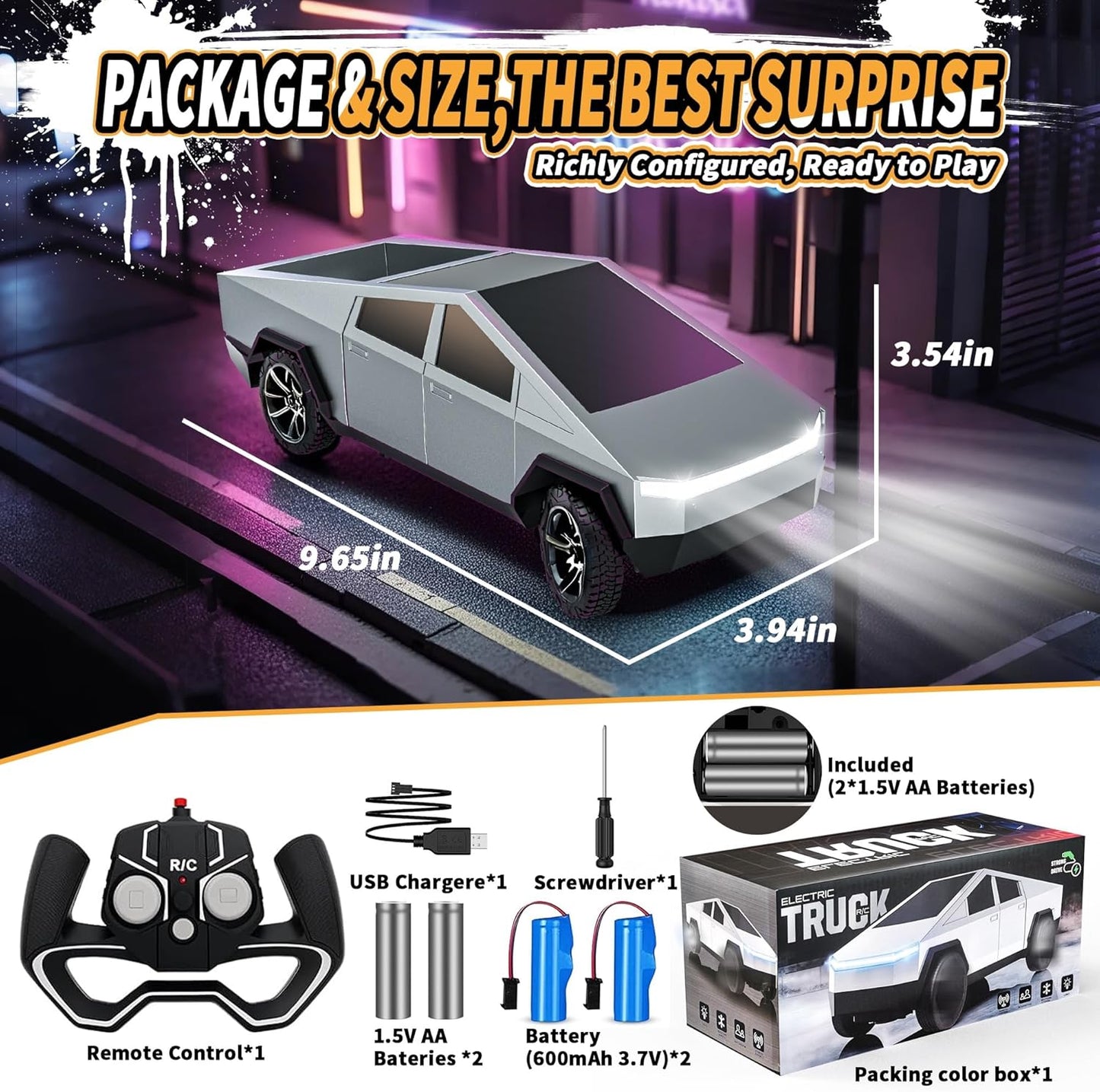 RC Car Toys，All Terrain 2.4GHz RC Truck for Boys Aged 3-8, 8-12, Electric Vehicle Truck Toys for Kids, Birthday Gifts for Kids, Boys and Girls (Silver)