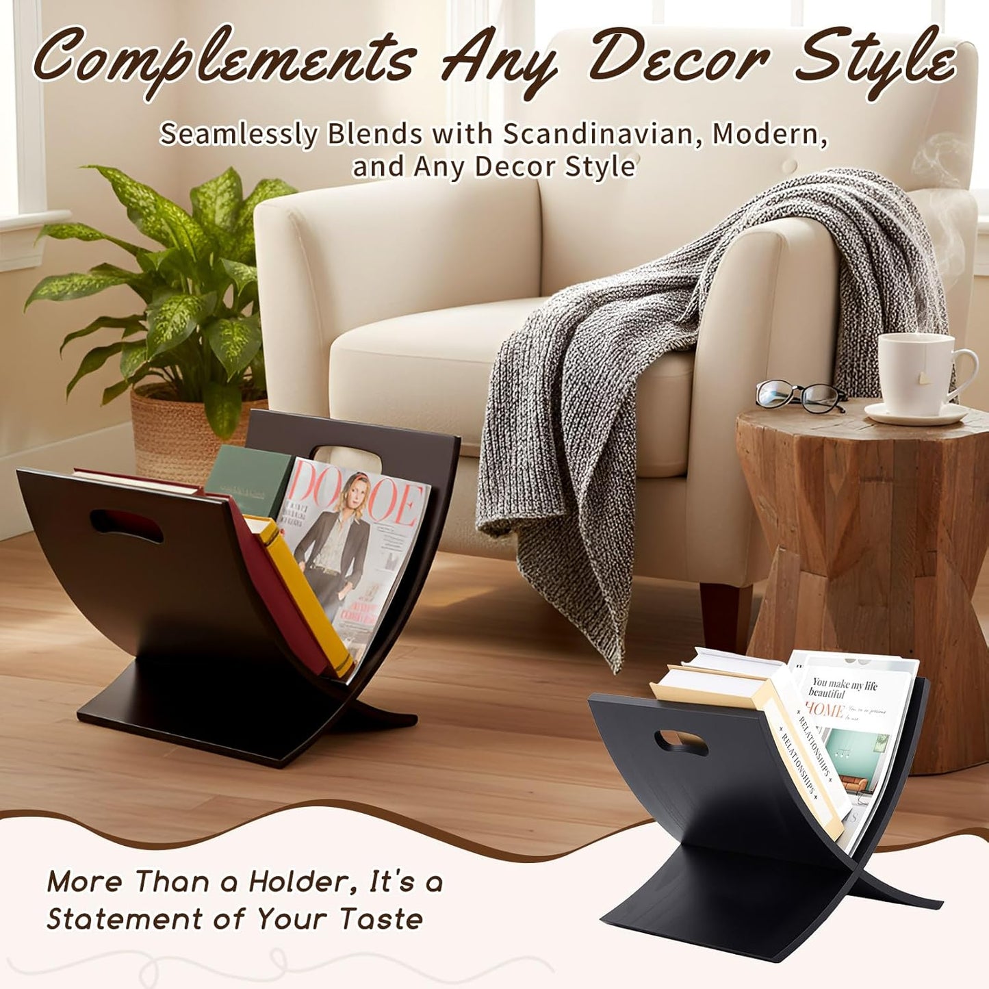 Black Freestanding Wooden Magazine Rack Vertical Floor Magazine Display Bathroom Newspaper Holder Stand for Home, Bathroom, Office, Bedroom, Living Room