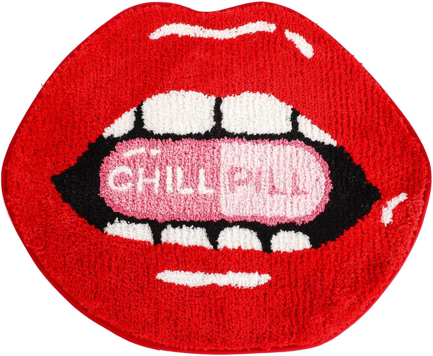 Red lips Bath Mat for Bathroom, Valentine Red Lips Bathroom Rug Non-Slip for Shower, Soft Absorbent Microfiber Bathtub Lips Rugs, Funny Cute Chill Pill Small Washable Floor Mats Kids Room Decor