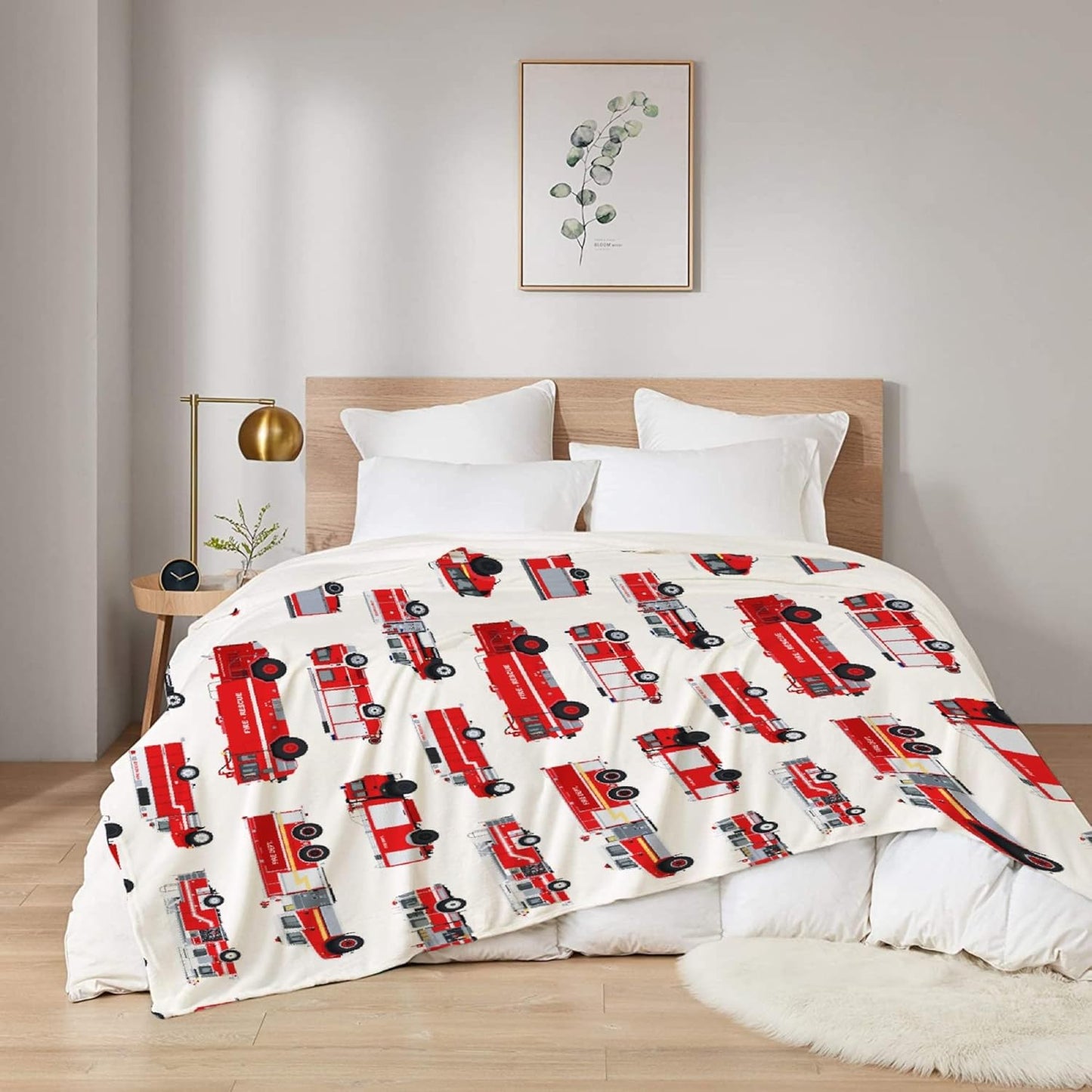 Fire Truck Blanket Gifts for Truck Lover 40 x 50 Inch for Kid,Red Truck Fannel Fleece Throw Blanket Super Soft Throws Blanket for Bed Couch Sofa