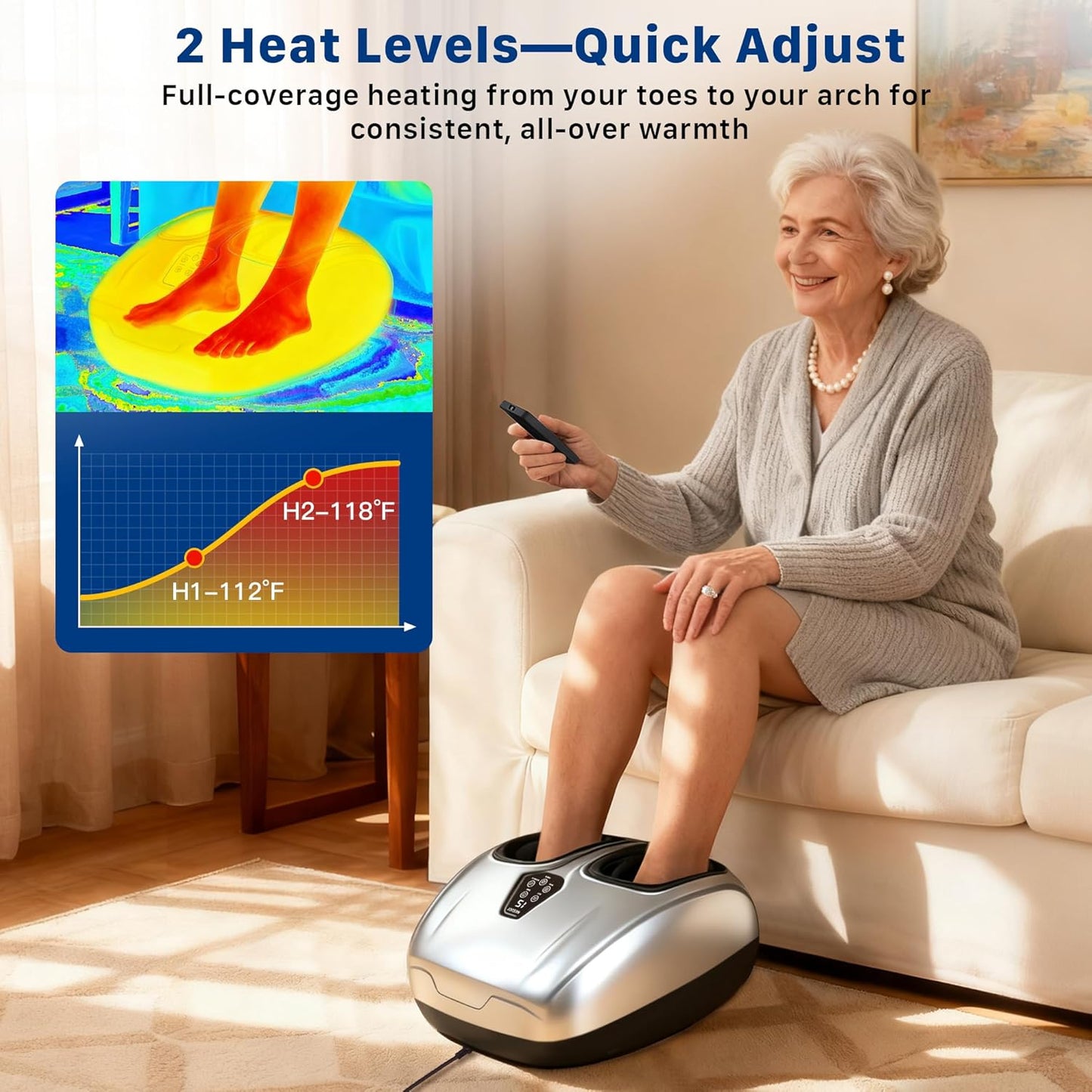 Shiatsu Foot Massager with Heat : 2026 Upgraded Deep Kneading Foot Massager Machine with Vibration & Compression for Plantar Fasciitis & Neuropathy - Relax for Office Home Use, Silver