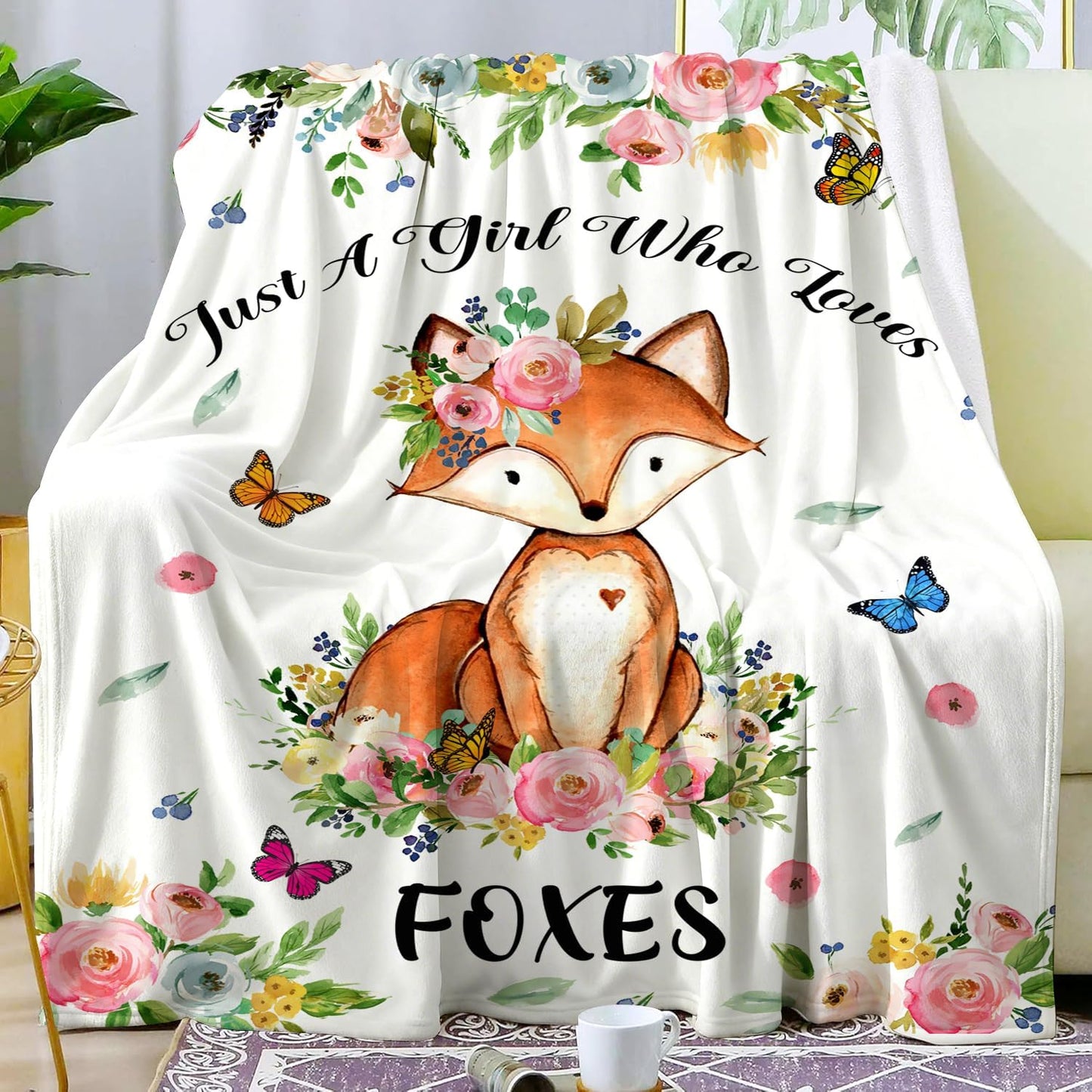 Cute Fox Blanket Just A Girl Who Loves Fox Flannel Throw Blankets Bed Bedding Couch Decor Gifts for Kids Boys Girls Toddler Adults 80"x60"