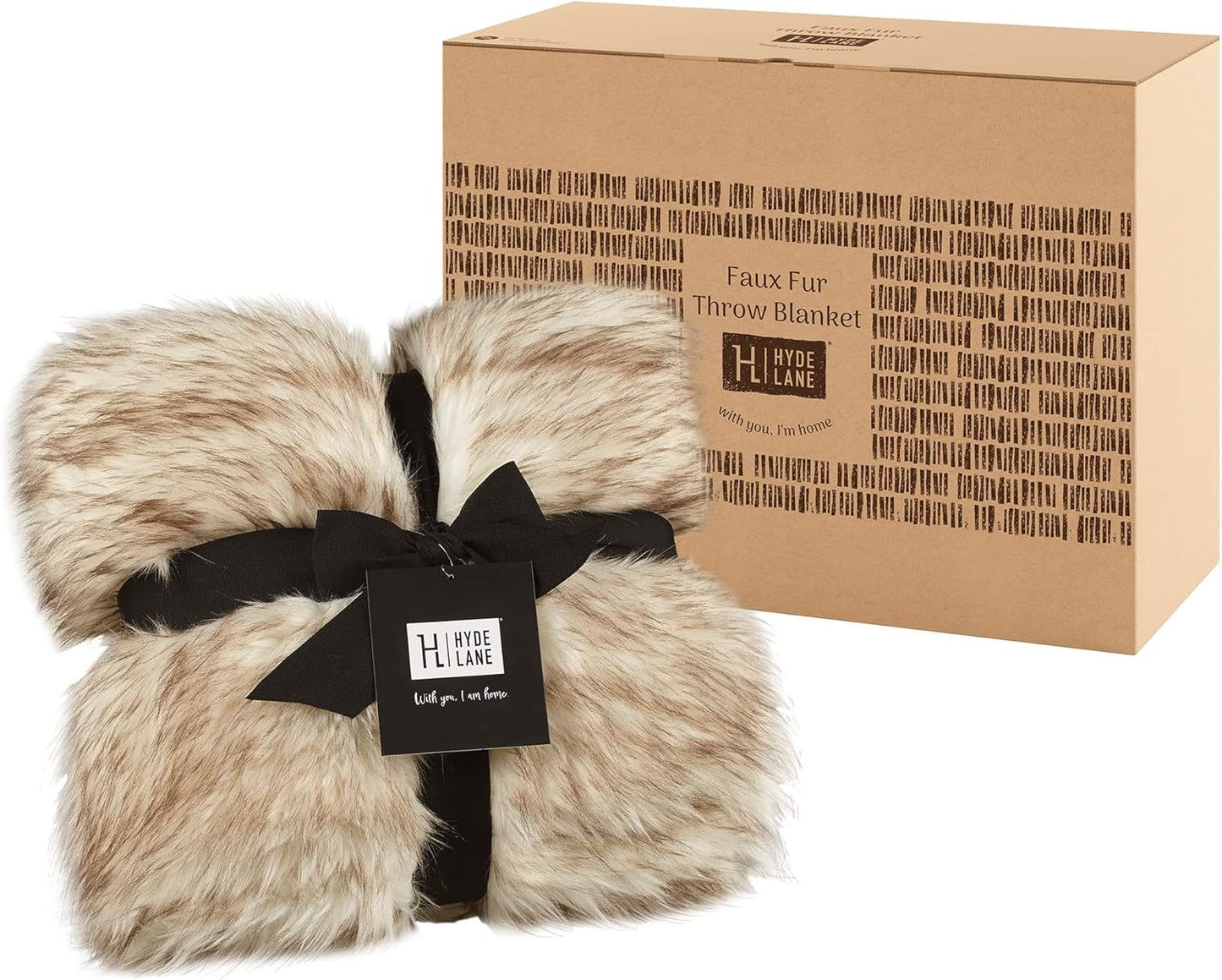 Hyde Lane Faux Fur Throw Blanket - Ultra Long Pile, Luxury Fluffy Fox Golden with Brown Tipped Throws for Couch Sofa Decoration, Fuzzy Plush Blankets for Women, 50x60