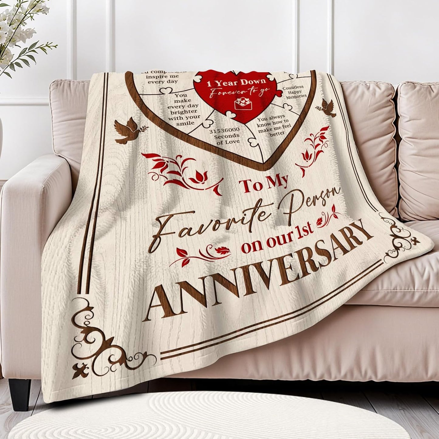 1 Year Anniversary Blanket Gifts - One Year Wedding Anniversary Marriage Gifts for Him Her, 1st Wedding Gift for Husband Wife, Happy 1 Year Anniversary Paper Gifts for Couple Boyfriend, 60"x50"