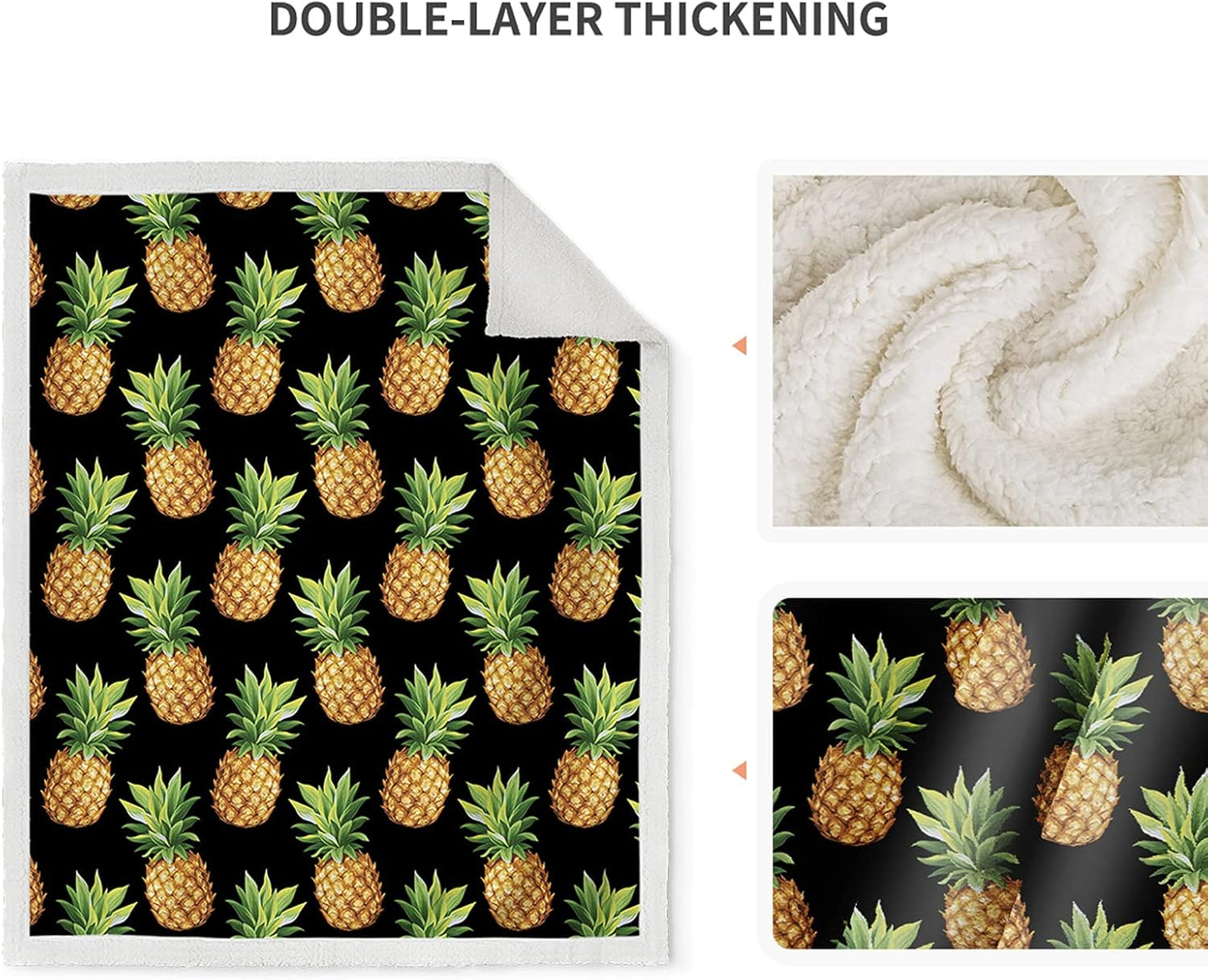 Jekeno Pineapple Blanket Gifts for Women - Presents for Fruits Pineapple Lovers Girls Mom Daughter Teen Birthday Valentines Christmas Decor Soft Cozy Warm Kids Adults Sherpa Throw 50"x60"