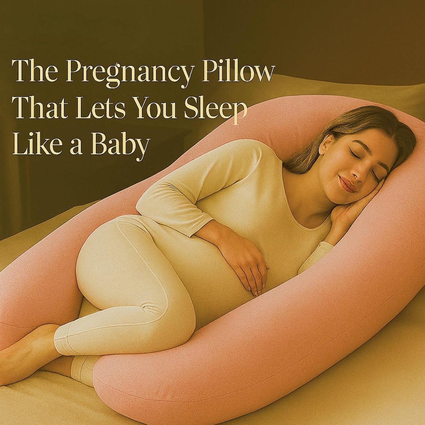 U-Shaped Pregnancy Pillow – 100% Cotton Cover, Full Body Maternity Support for Belly, Back and Legs – Bonus Eye Mask and Gift Box (Light Pink)
