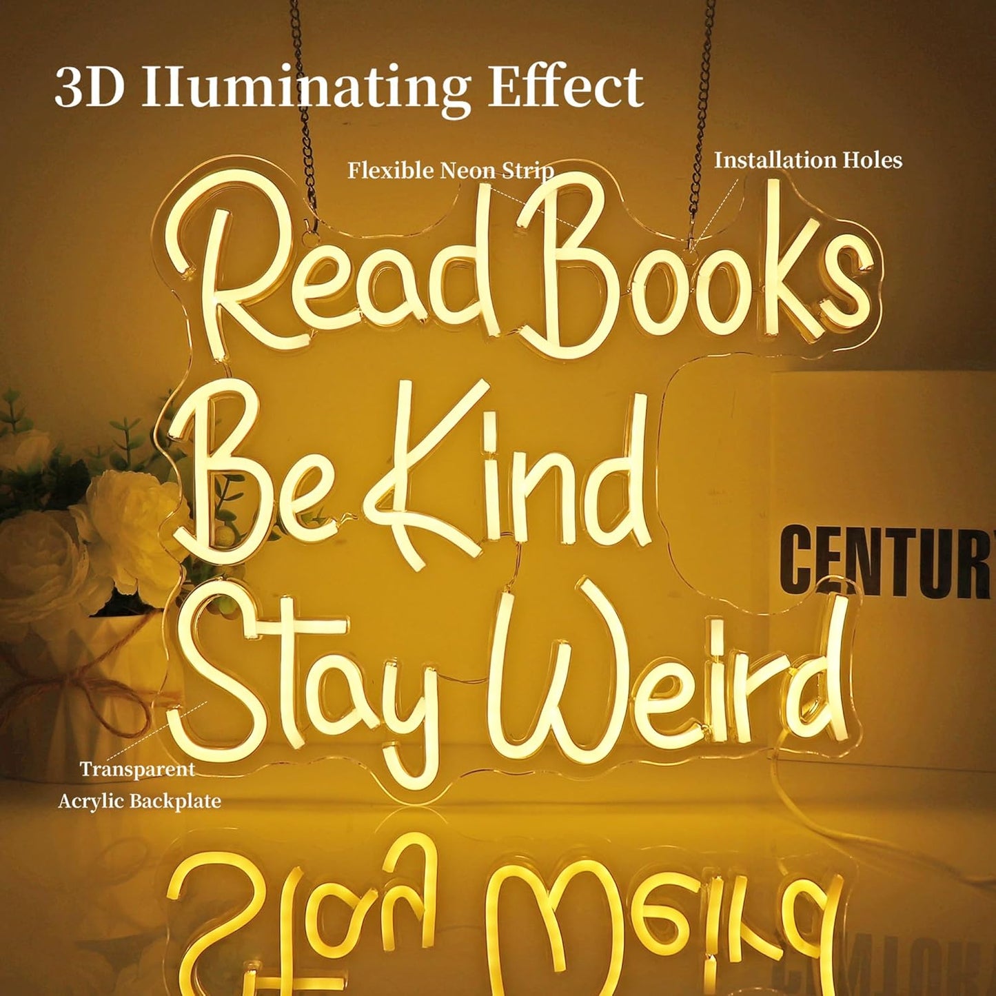 Read Books Be Kind Stay Weird Neon Sign for Wall Decor Led Neon Lights Up Signs for Birthday Party Club Gift