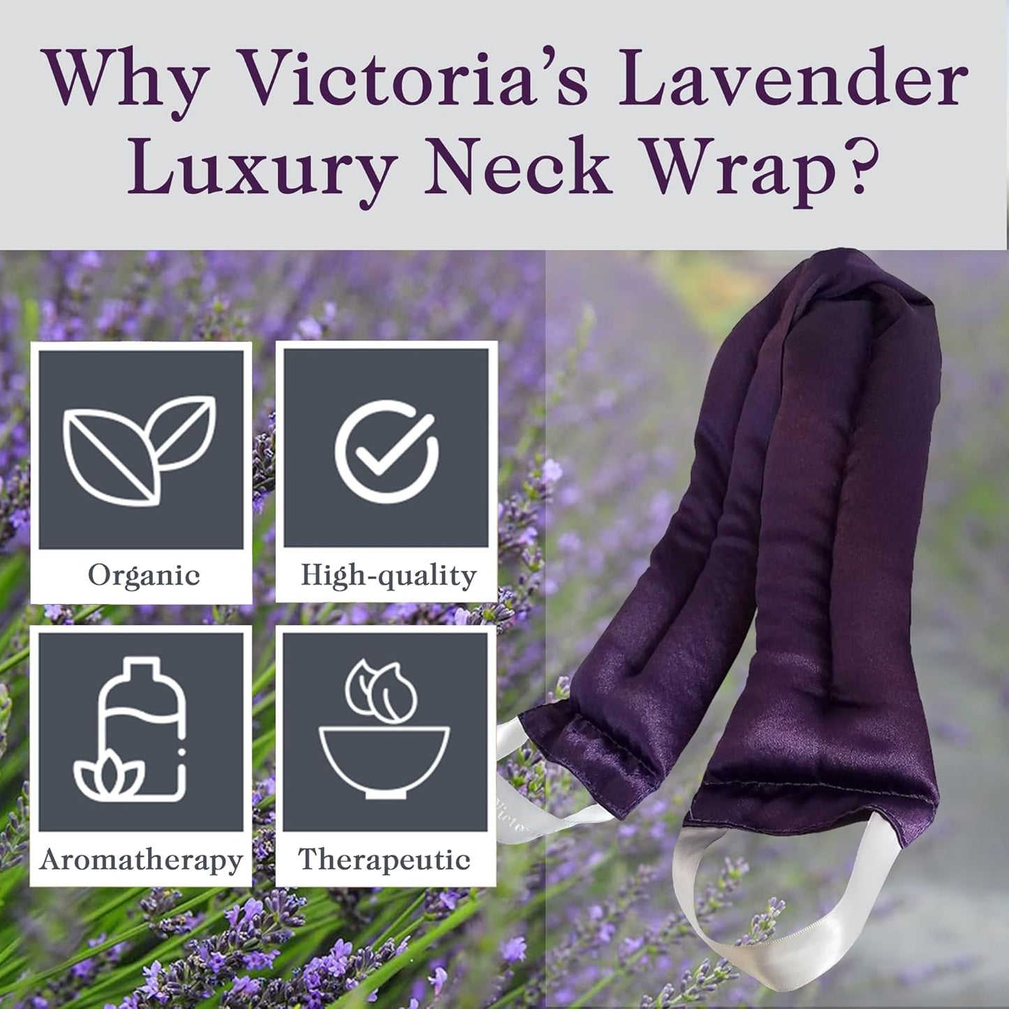 Victoria's Lavender Microwavable Neck Heating Pad – Extra Long Aromatherapy Wrap for Men & Women, Buds of Lavender Neck Wrap with Flax Seeds, Heated Neck Wrap, Relaxing Spa Gift Set Idea, Made in USA