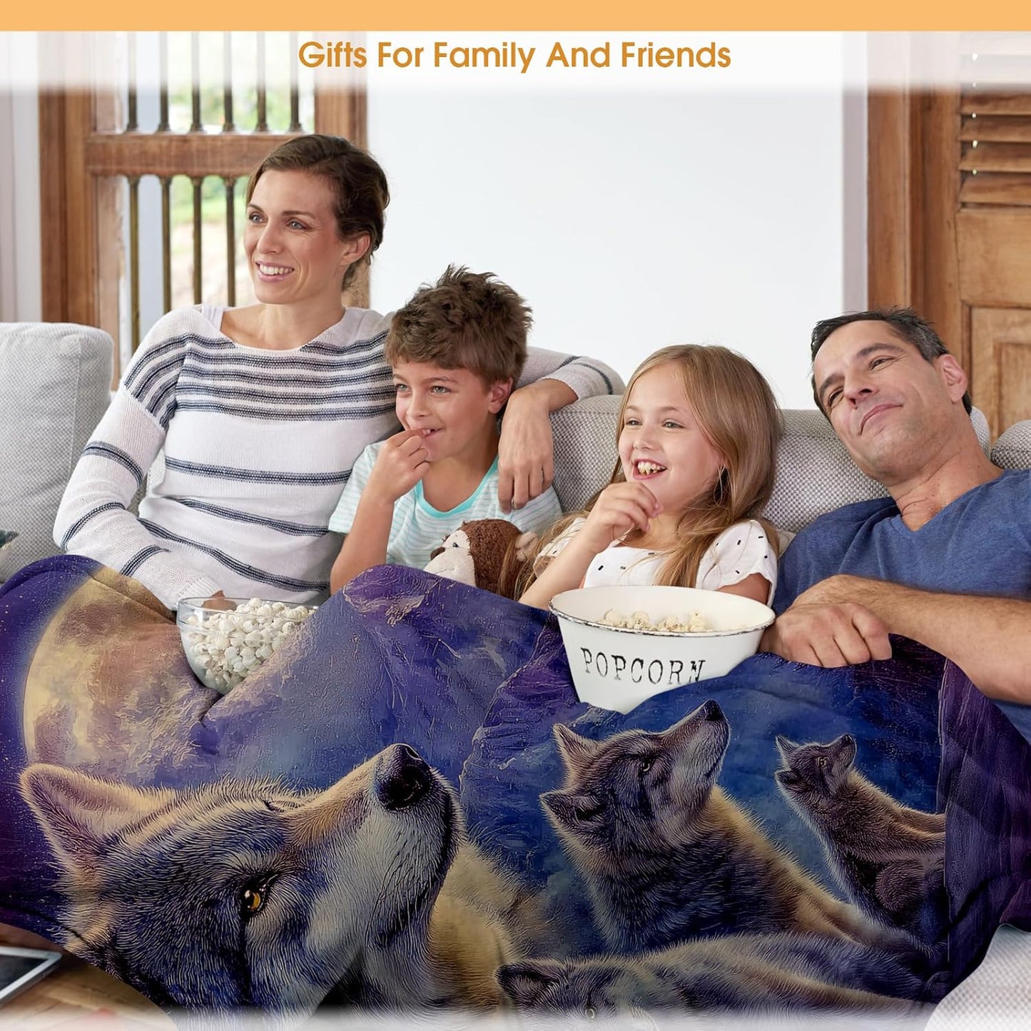 Wolf Starry Sky Moon Blanket for Adults Kids Mountains Trees Decor Gifts for Women Men Boys Girls Birthday Christmas Halloween Easter Dad Wife Mom Son Husband Boyfriend Throw Blanket 50"x60"