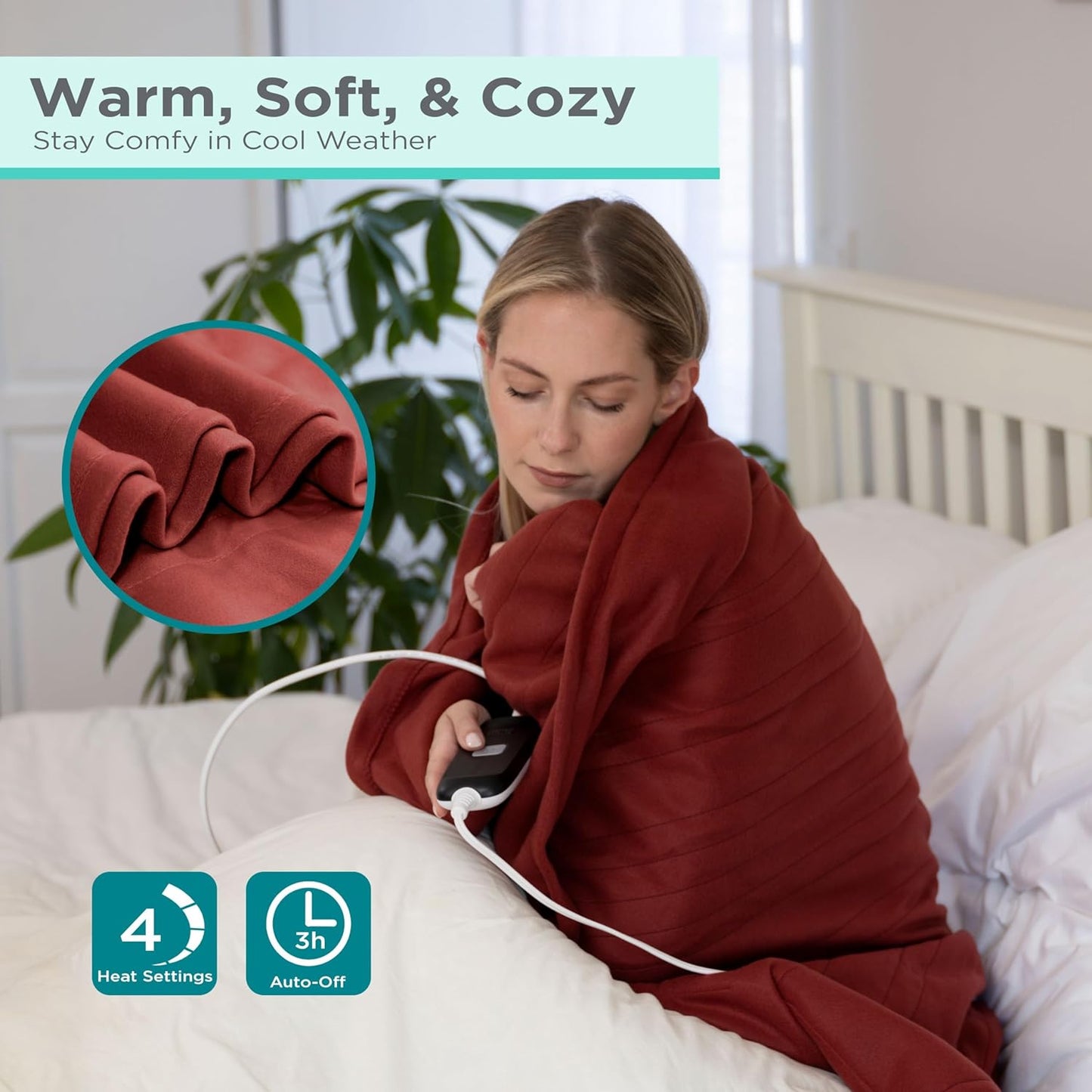 BLACK+DECKER Heated Blanket Electric Throw, Fleece Electric Blanket, Heating Blanket with 4 Heating Levels, 3H Timer, Auto Shutoff, Fast Heating (50x60 inches, Grey)