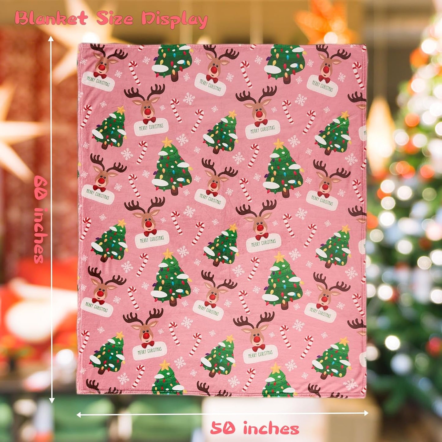 UOMNY Christmas Blanket for Kids,Santa Claus Elk Throw Blanket,Soft Christmas Blanket for Couch and Bed, for Kids 50x60 inch
