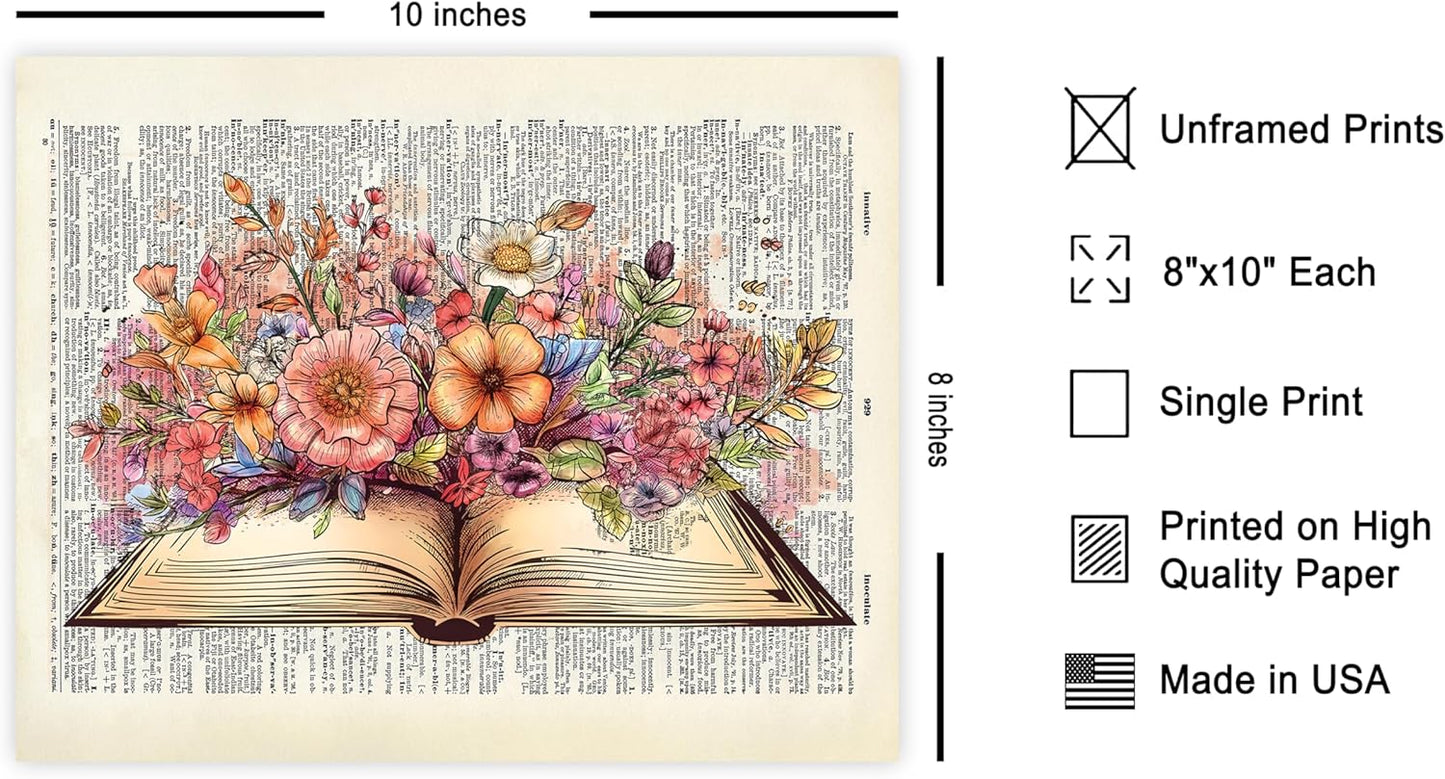 Poster Master Dictionary Art Poster - Floral Book Print - Flower Wall Art - Chic Gift for Men, Women, Teacher & Student - Colorful Decor for Bedroom, Office, Dorm or Library - 8x10 UNFRAMED Wall Art