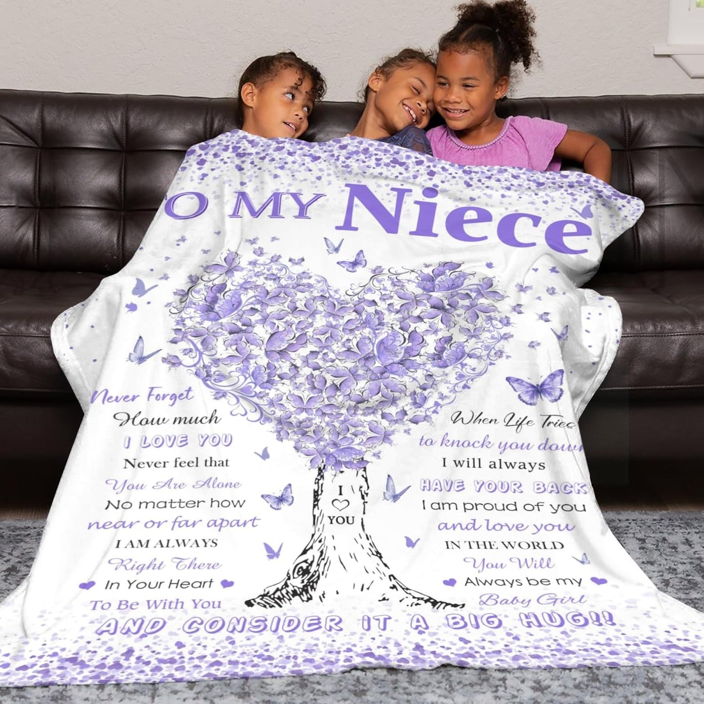 Niece Gifts from Aunt Uncle, Birthday Gifts for Niece, Unique Purple Heart Tree Girls Throw Blanket Gifts for Graduation Wedding Quinceanera, Super Soft Warm Blankets 60"X50" to My Best Niece