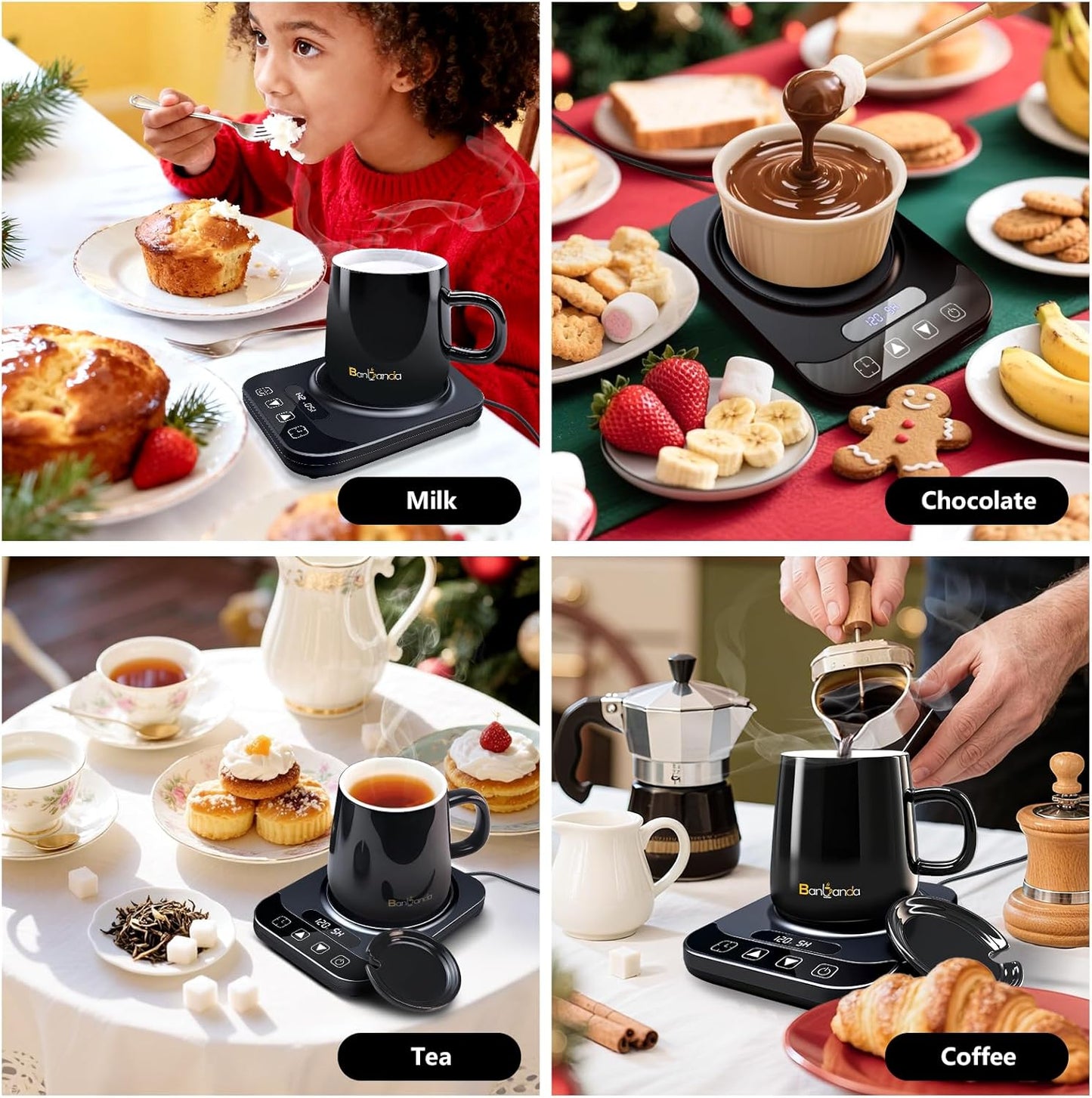 Coffee Mug Warmer Set for Gift: 36W Electric Smart Coffee Cup Warmer with 12 Mode Timer for Desk, Black 9 Mode Temperature Control Display Coffee Warmer Set Gift for Women Mom Men Coffee Lover, 14oz