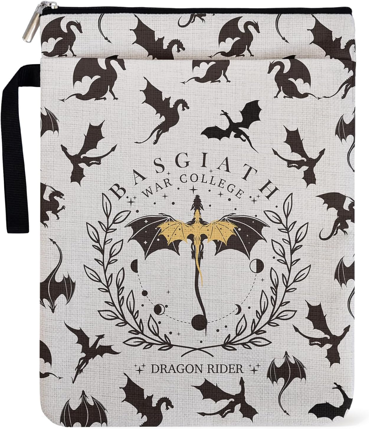 Fourth Wings Inspired Book Sleeve for Book Lovers, Dark Academia Dragons Paperback Sleeve for Librarian Bookish Group Club Gifts for Women, Book Cover with Zipper and Handle for Paperbacks 9x12 Inch