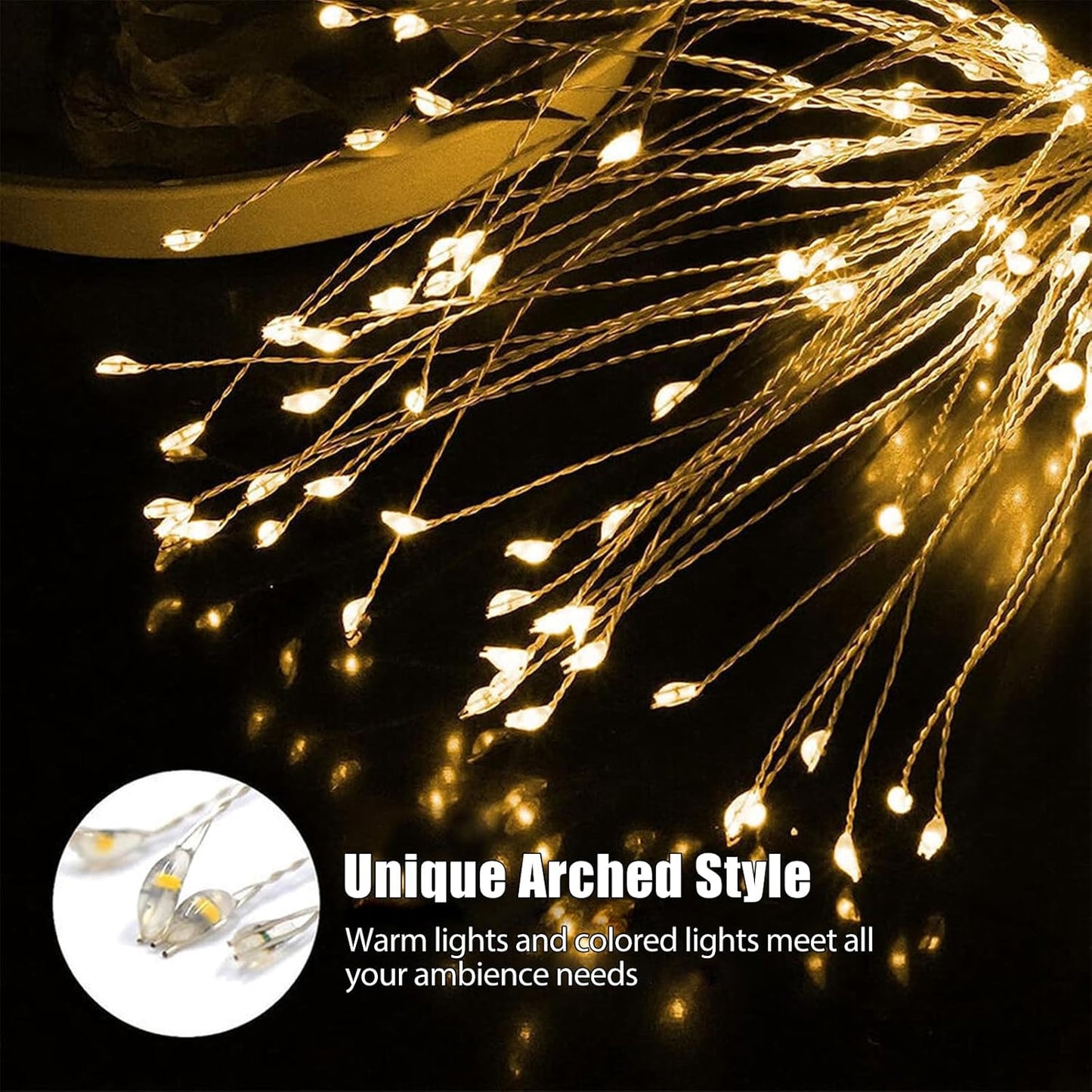 Outdoor Solar Garden Lights, 120 LEDs 8 Lighting Modes 6 Packs Waterproof Solar Fireworks Light Sparklers for Patio Walkway Yard Courtyards Pathway Christmas Party Decorations