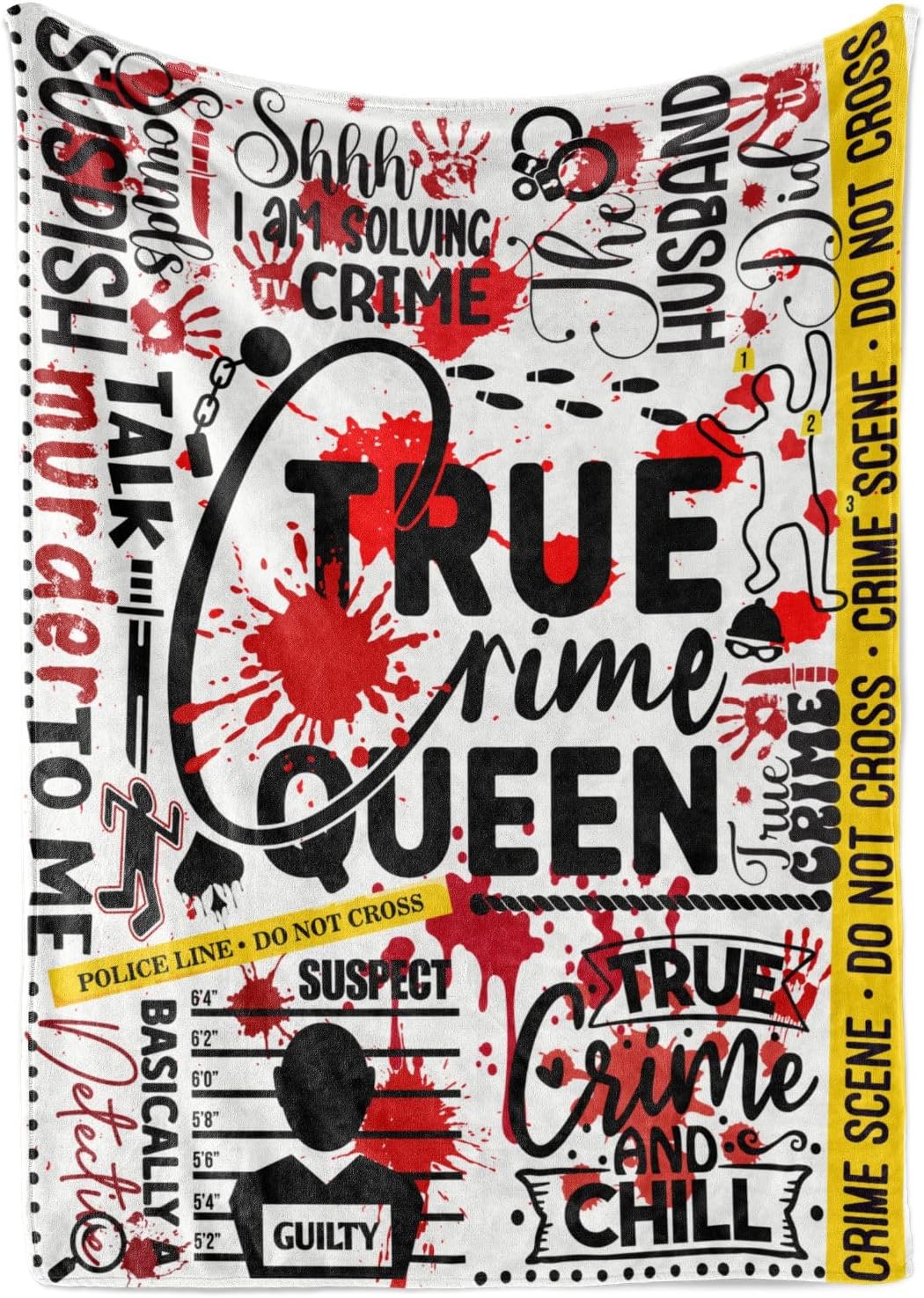 InnoBeta True Crime Gift for Women, True Crime Queen, Flannel Throw Blanket for Crime Lovers on Birthday Christmas, White, 50x65 Inches